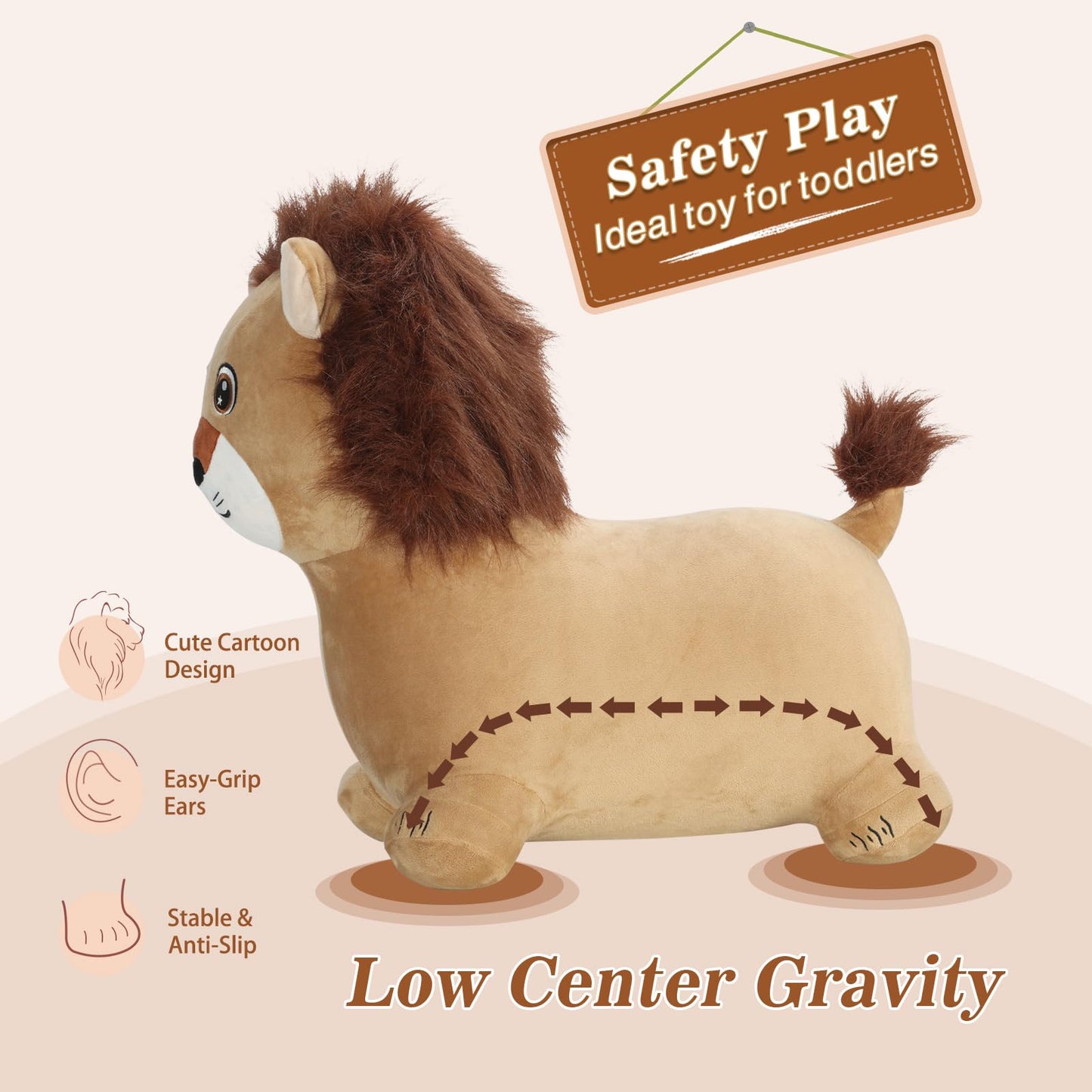 INPANY Bouncy Horse Lion Hopper Toy for Toddlers | Plush Ride-On Bouncer