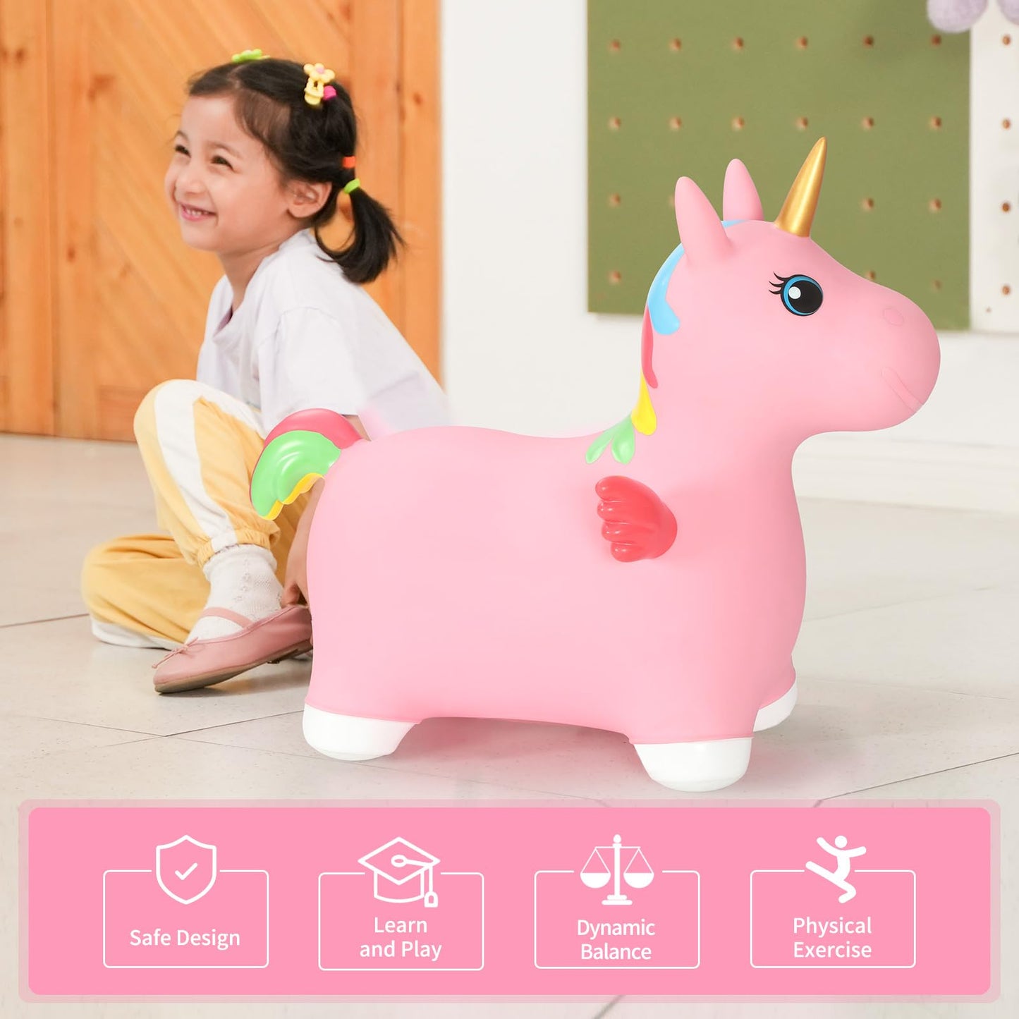 INPANY Unicorn Bouncy Horse – Toddler Ride-On Toy for Indoor & Outdoor Play