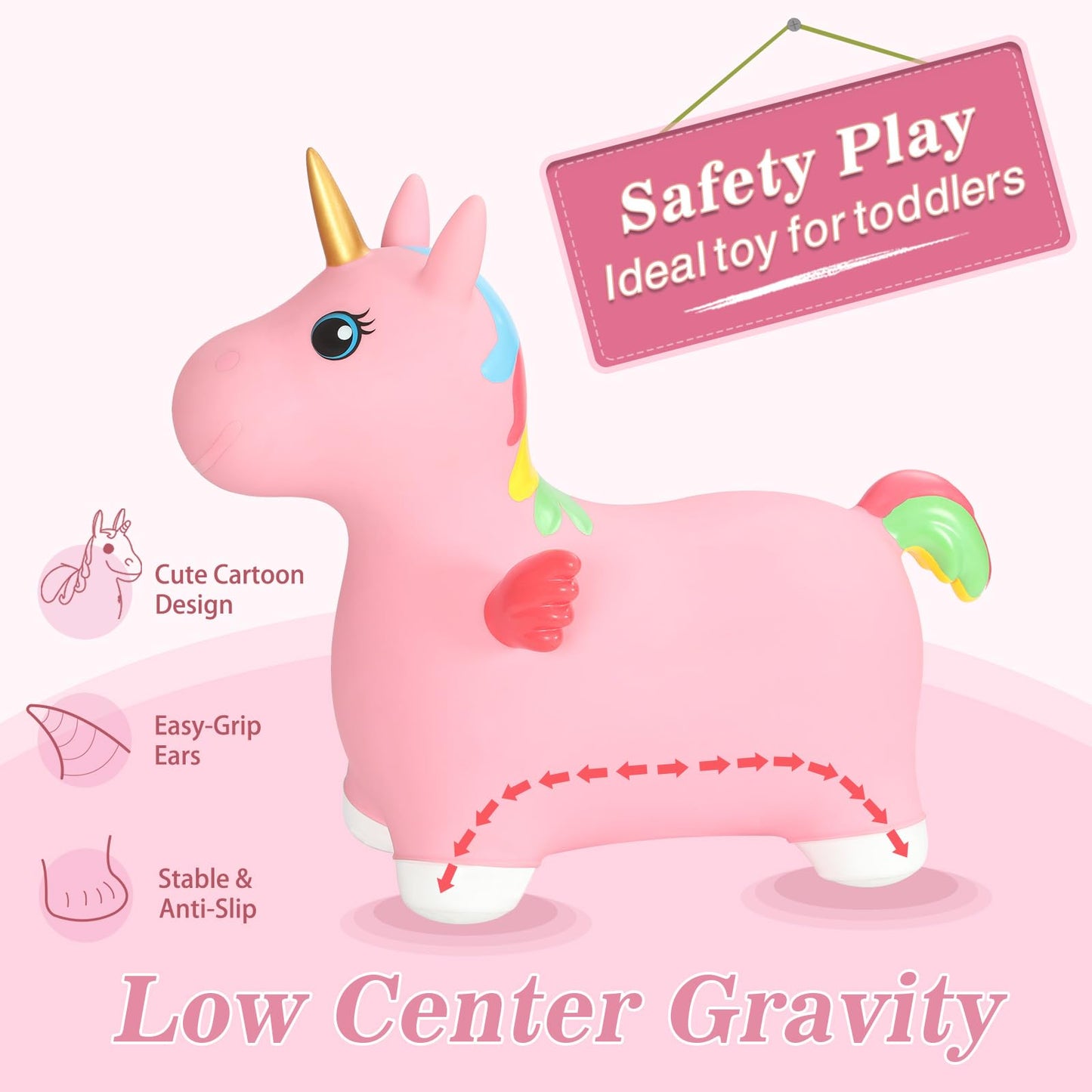 INPANY Unicorn Bouncy Horse – Toddler Ride-On Toy for Indoor & Outdoor Play