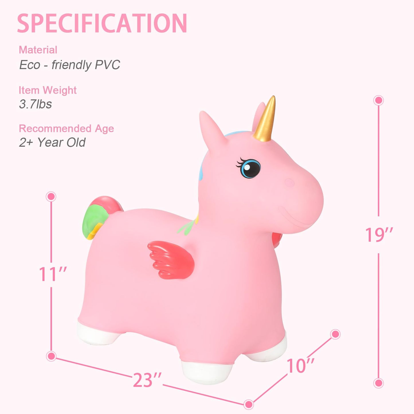 INPANY Unicorn Bouncy Horse – Toddler Ride-On Toy for Indoor & Outdoor Play