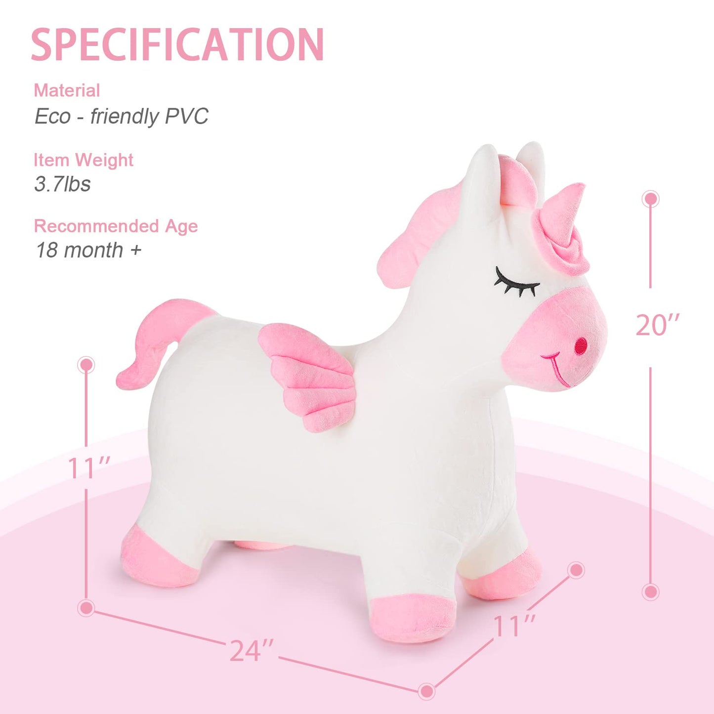 INPANY Unicorn Bouncy Horse Toy – Plush Toddler Ride-on (Indoor/Outdoor)