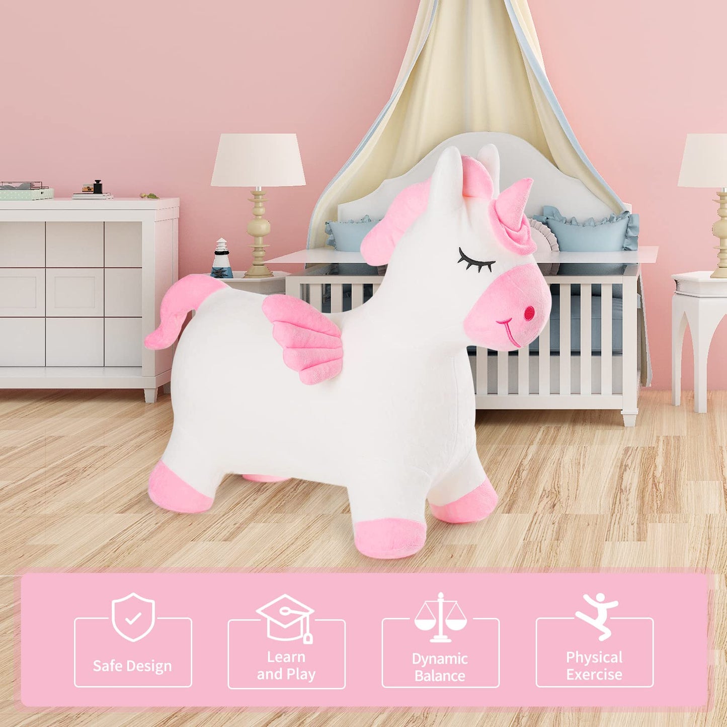 INPANY Unicorn Bouncy Horse Toy – Plush Toddler Ride-on (Indoor/Outdoor)