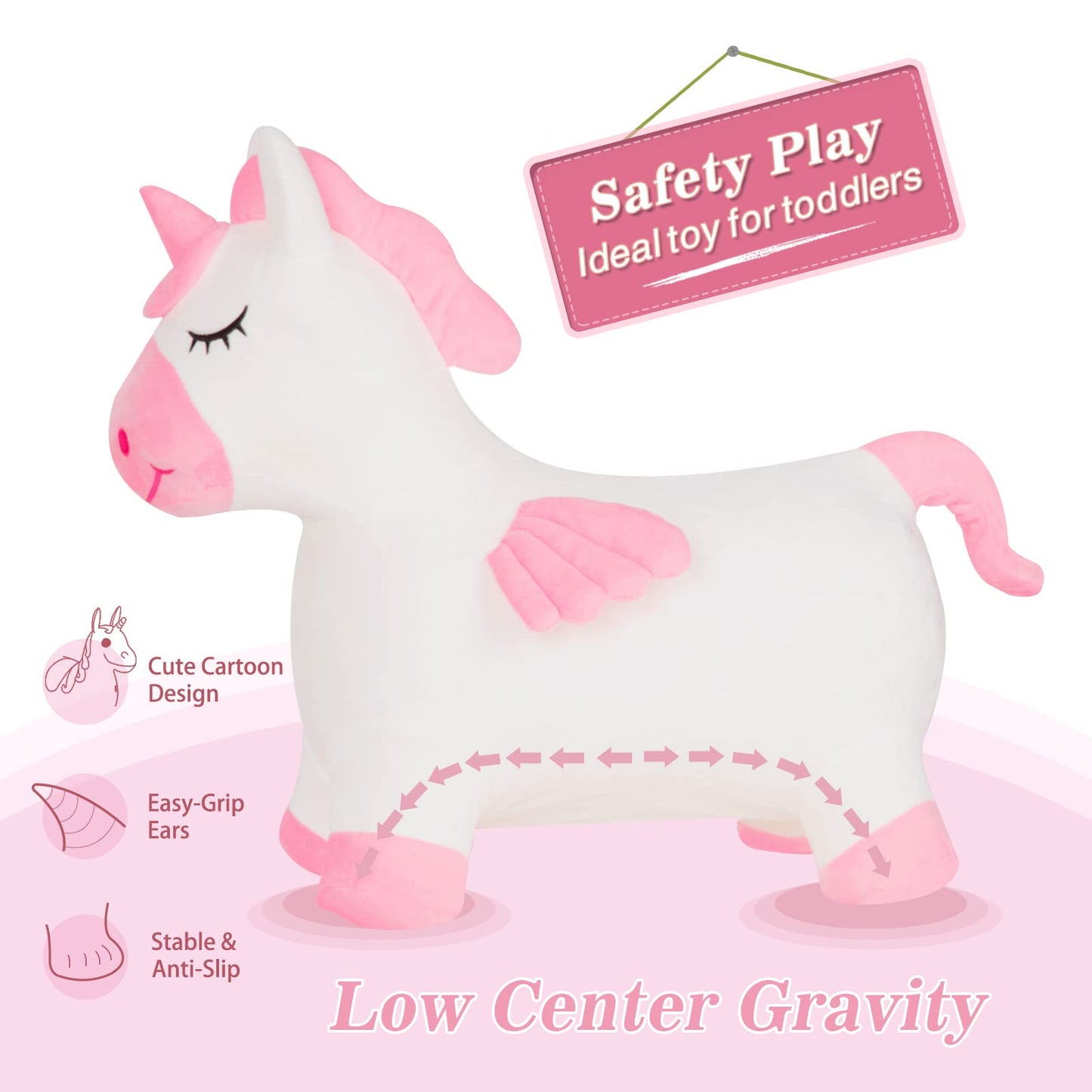 INPANY Unicorn Bouncy Horse Toy – Plush Toddler Ride-on (Indoor/Outdoor)