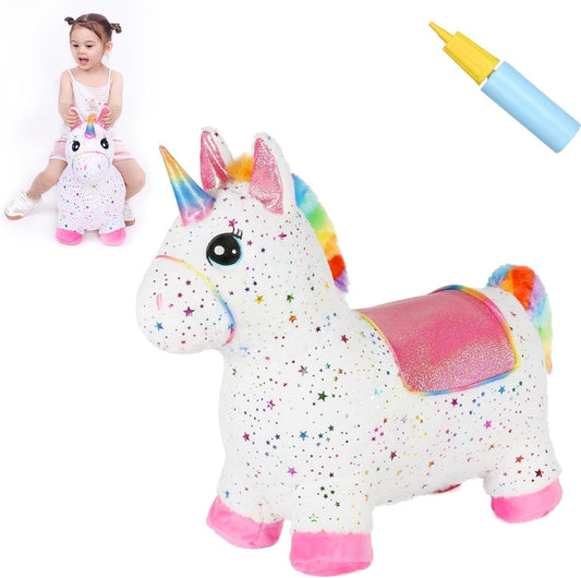 INPANY Unicorn Bouncy Horse Toy for Toddlers | Plush Inflatable Ride-on Hopper