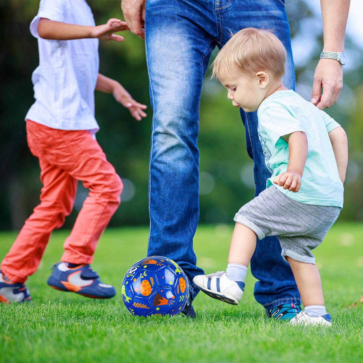 INPODAK Size 2 Toddler Soccer Ball – Glitter Dinosaur Blue + Pump & Mesh Bag