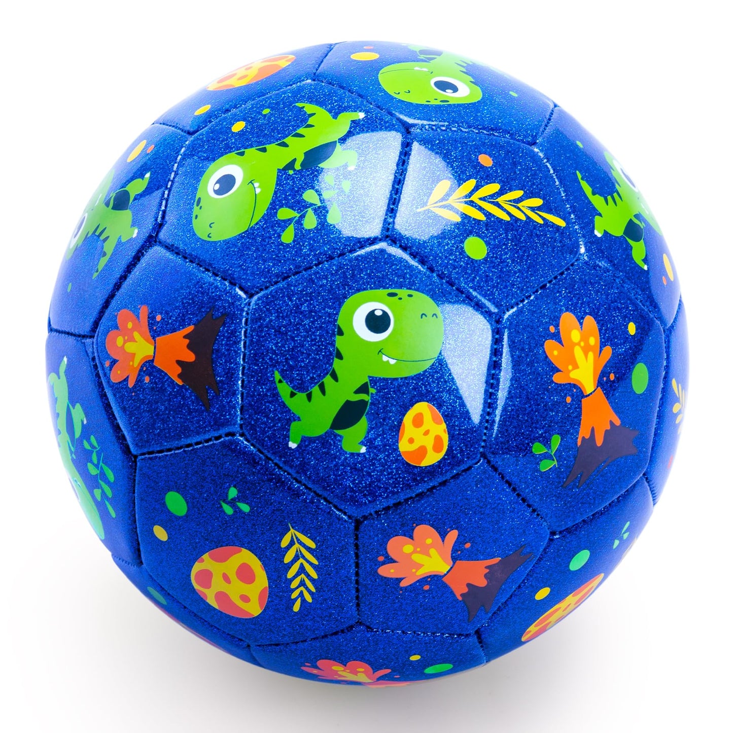 INPODAK Size 2 Toddler Soccer Ball – Glitter Dinosaur Blue + Pump & Mesh Bag