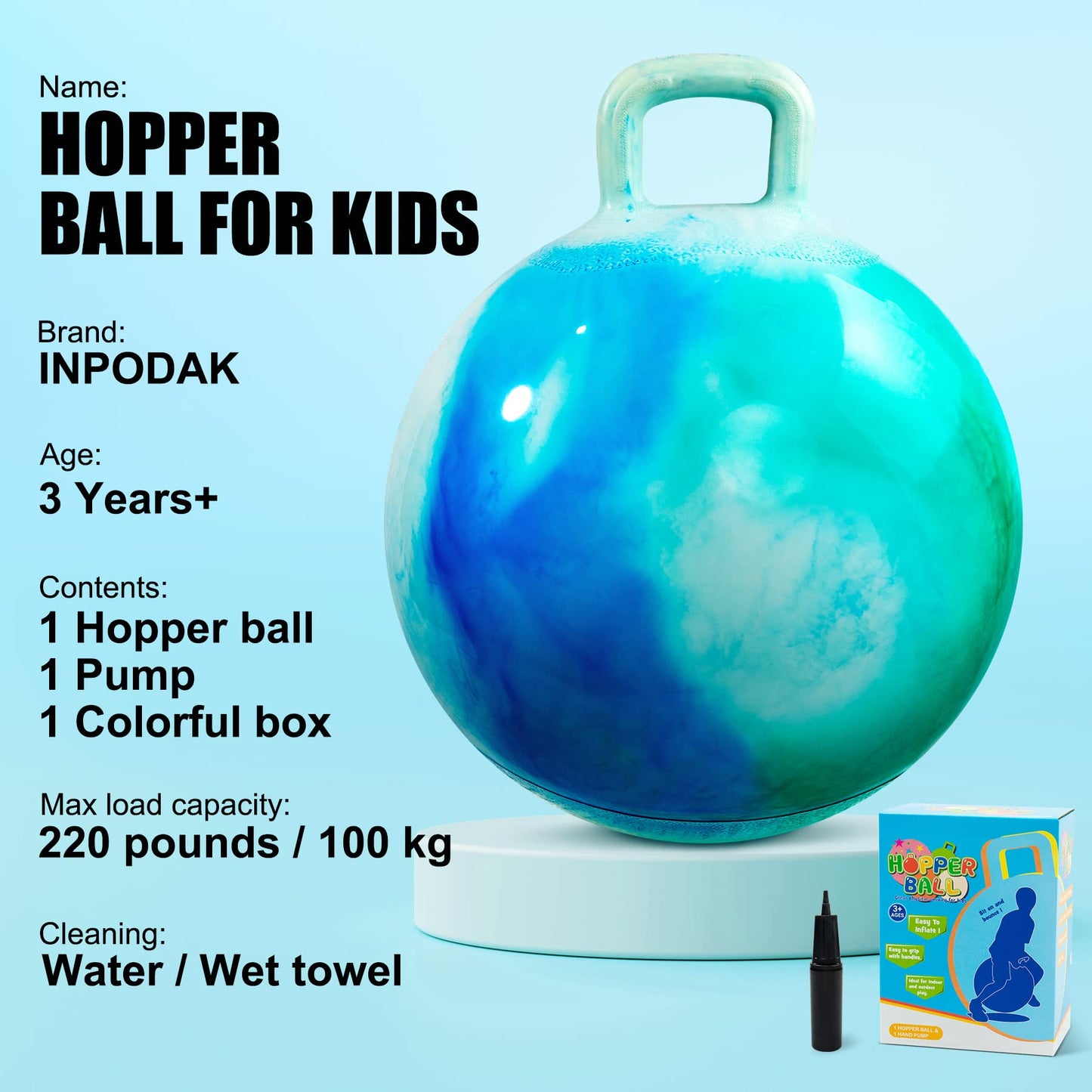 INPODAK Hopper Ball 18 Inch with Handle – Safe Jumping Toy for Kids Aged 3–6