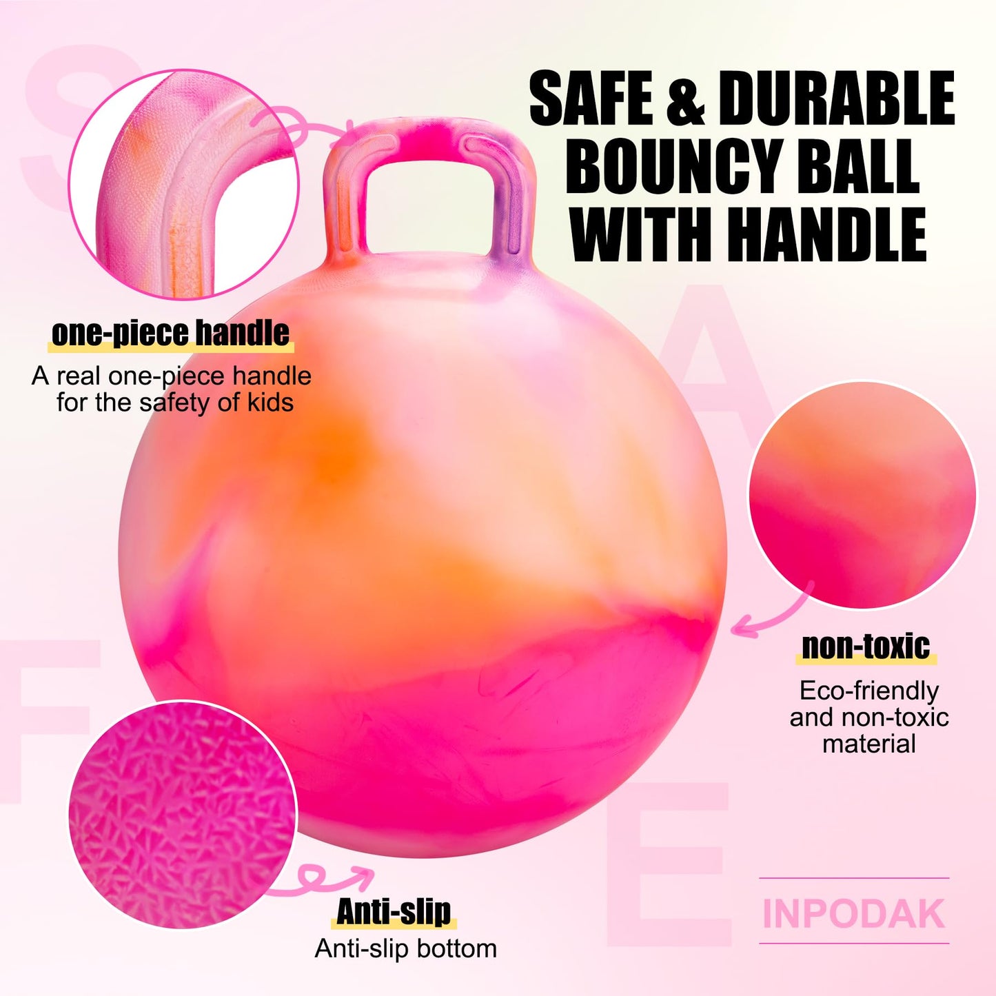 INPODAK Hopper Ball 18 Inch with Handle – Safe, Durable Kids Toy for Ages 3–6