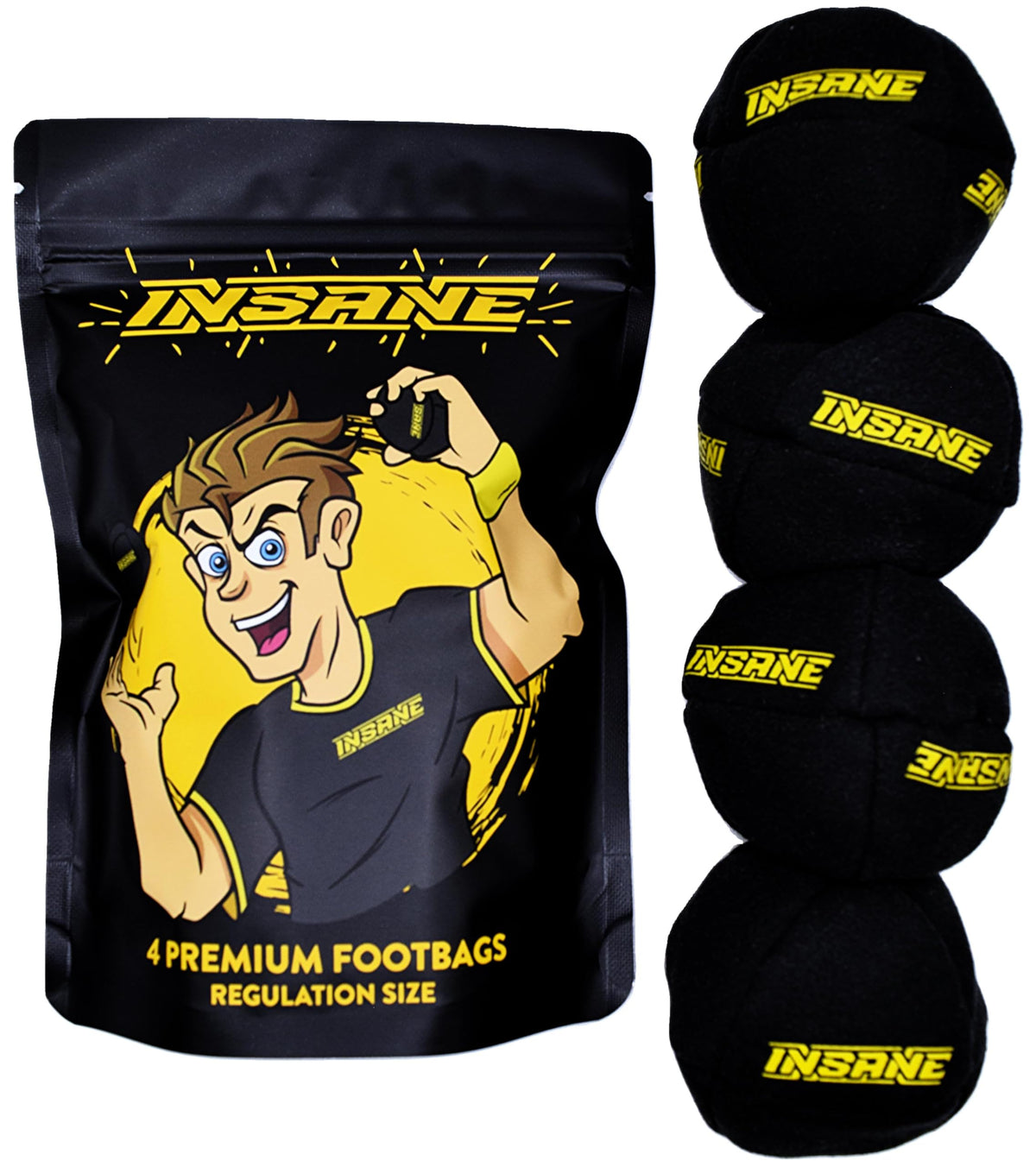 Insane Premium Footbag 4 Pack - 8-Panel Synthetic Suede Hacky Sack with Gift Pouch