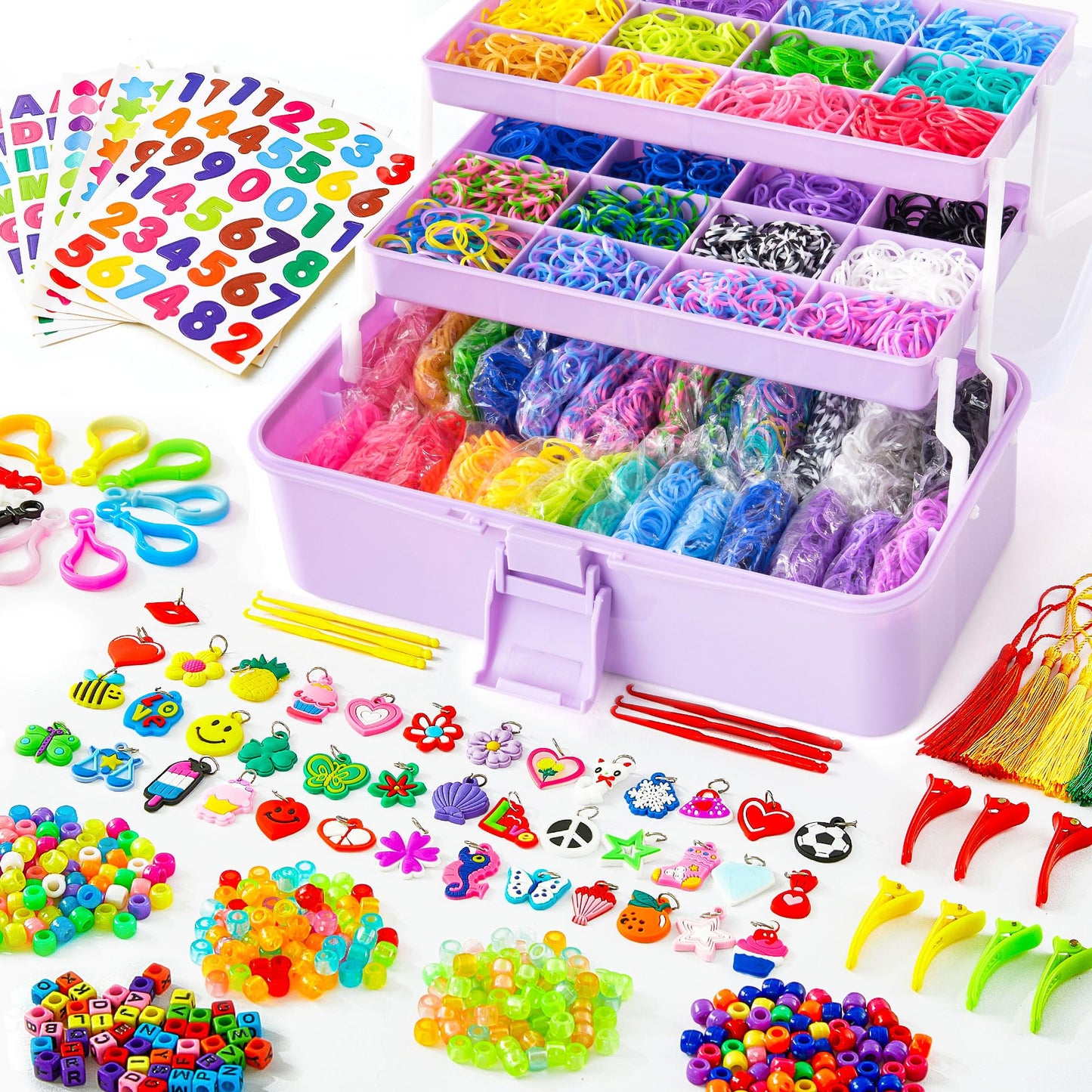 INSCRAFT 17500+ Rubber Loom Bands Kit – 28 Colors, 600 S-Clips, 352 Beads, 40 Pendants