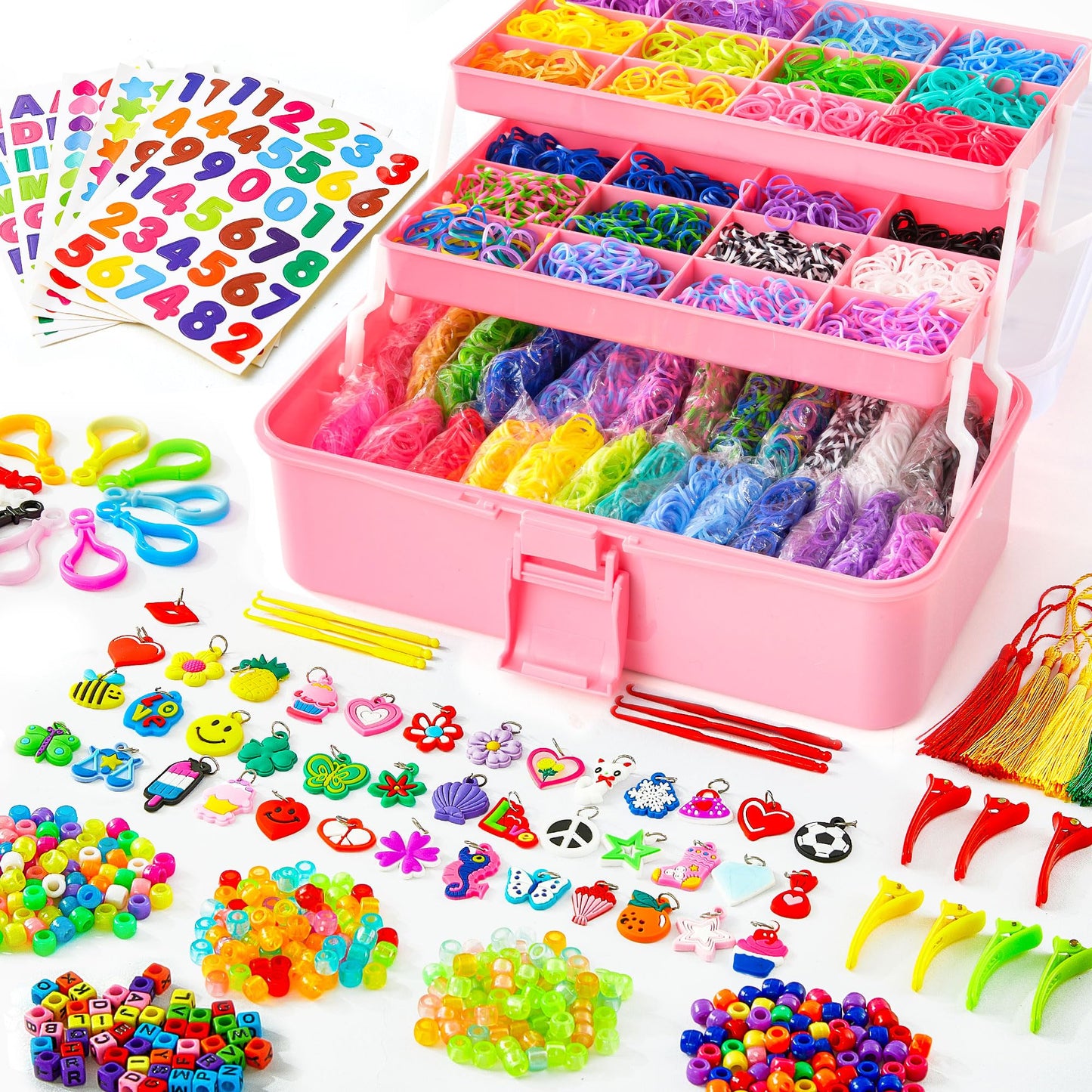 INSCRAFT 17500+ Rubber Loom Bands Kit – 28 Colors, 600 S-Clips, 352 Beads, 40 Pendants