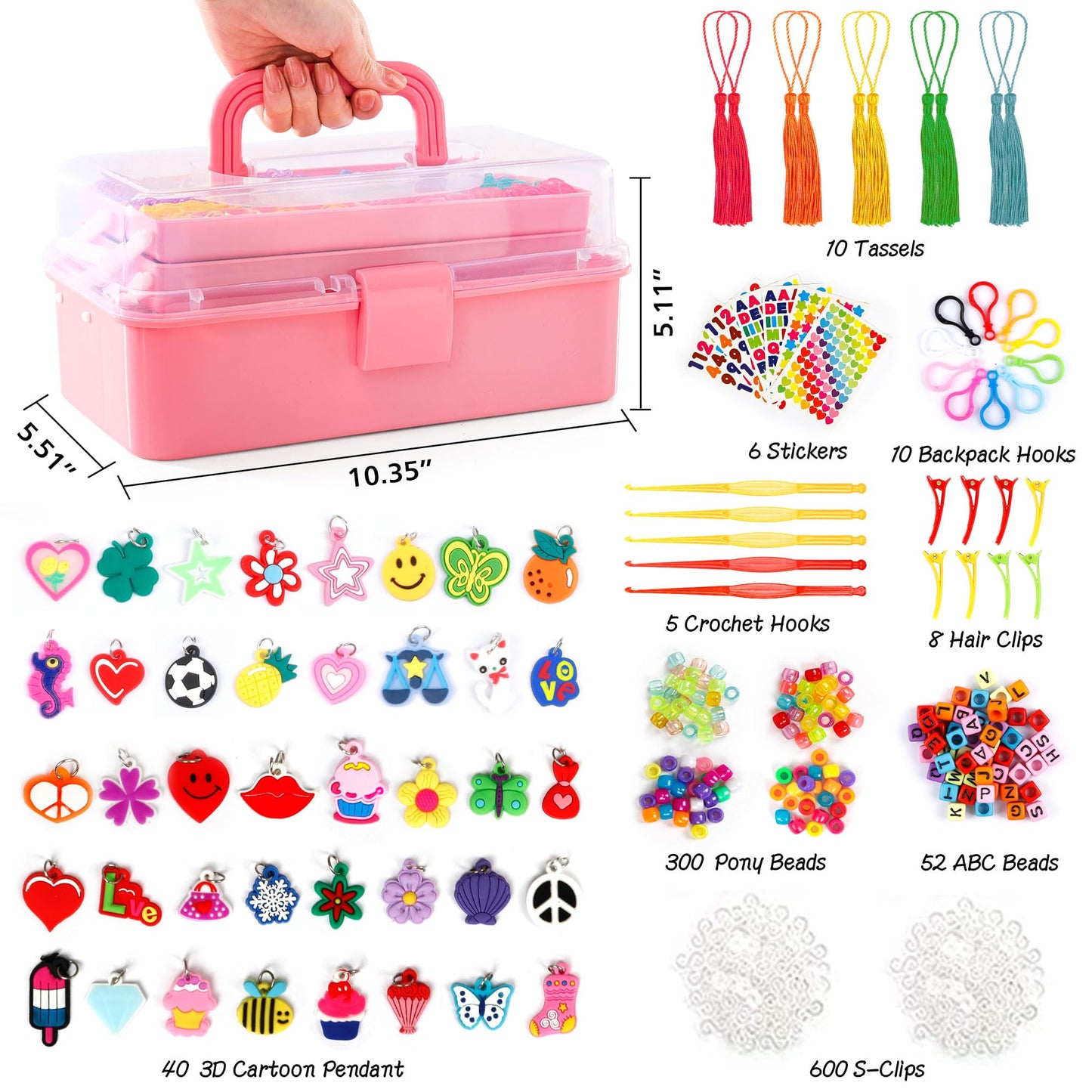 INSCRAFT 17500+ Rubber Loom Bands Kit – 28 Colors, 600 S-Clips, 352 Beads, 40 Pendants