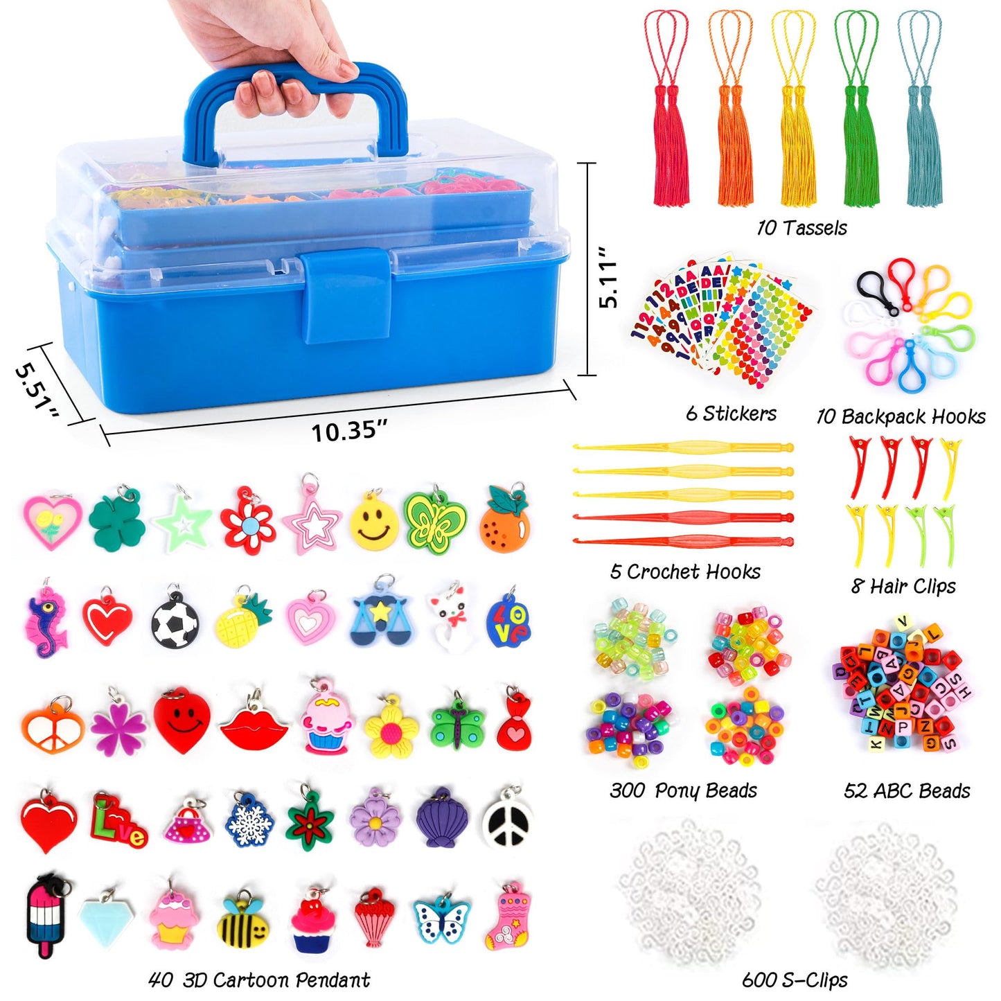 INSCRAFT 17500+ Rubber Loom Bands Kit – 28 Colors, 3-Layer Deep Blue Container, 600 S-Clips