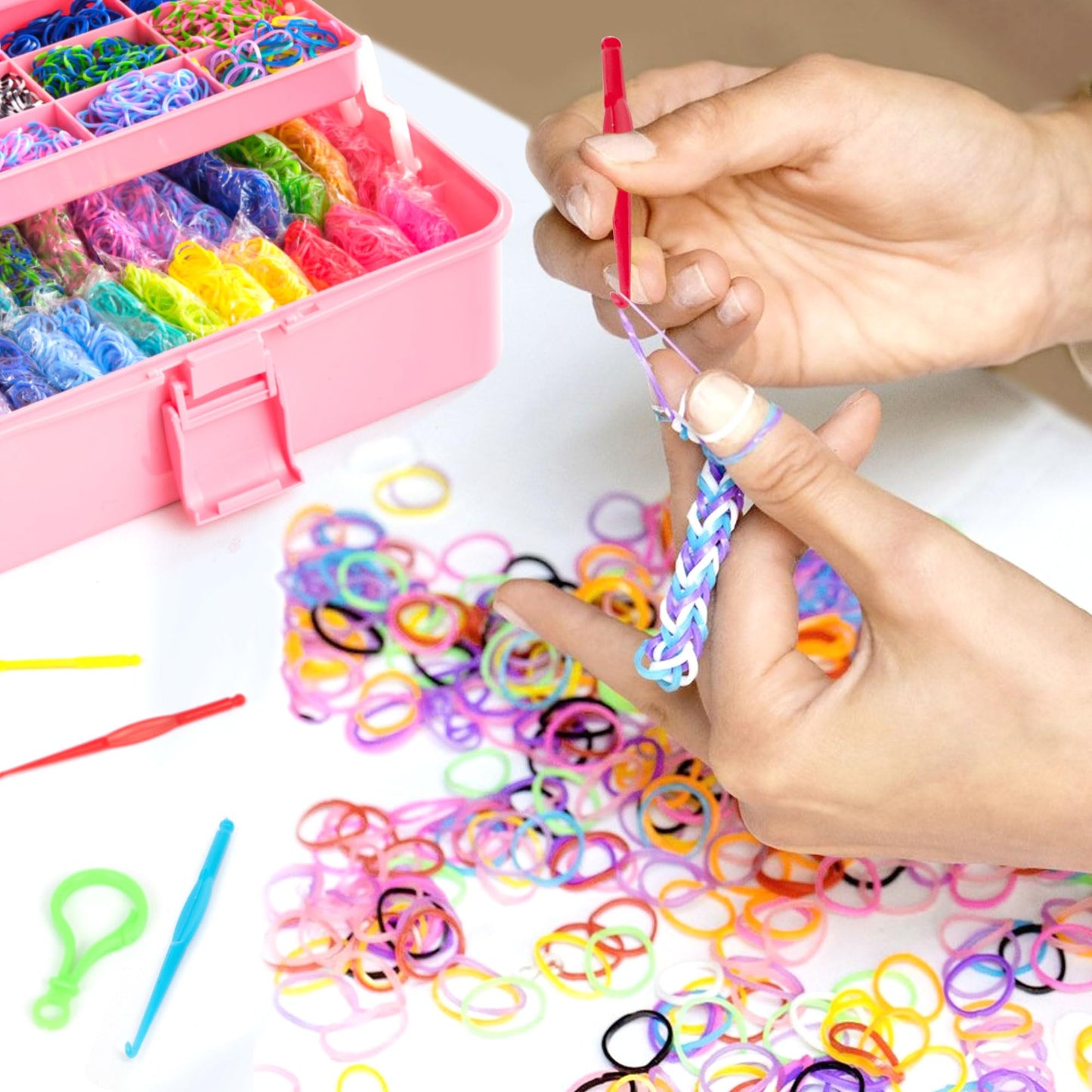 INSCRAFT 17500+ Rubber Loom Bands Kit – 28 Colors, 600 S-Clips, 352 Beads, 40 Pendants
