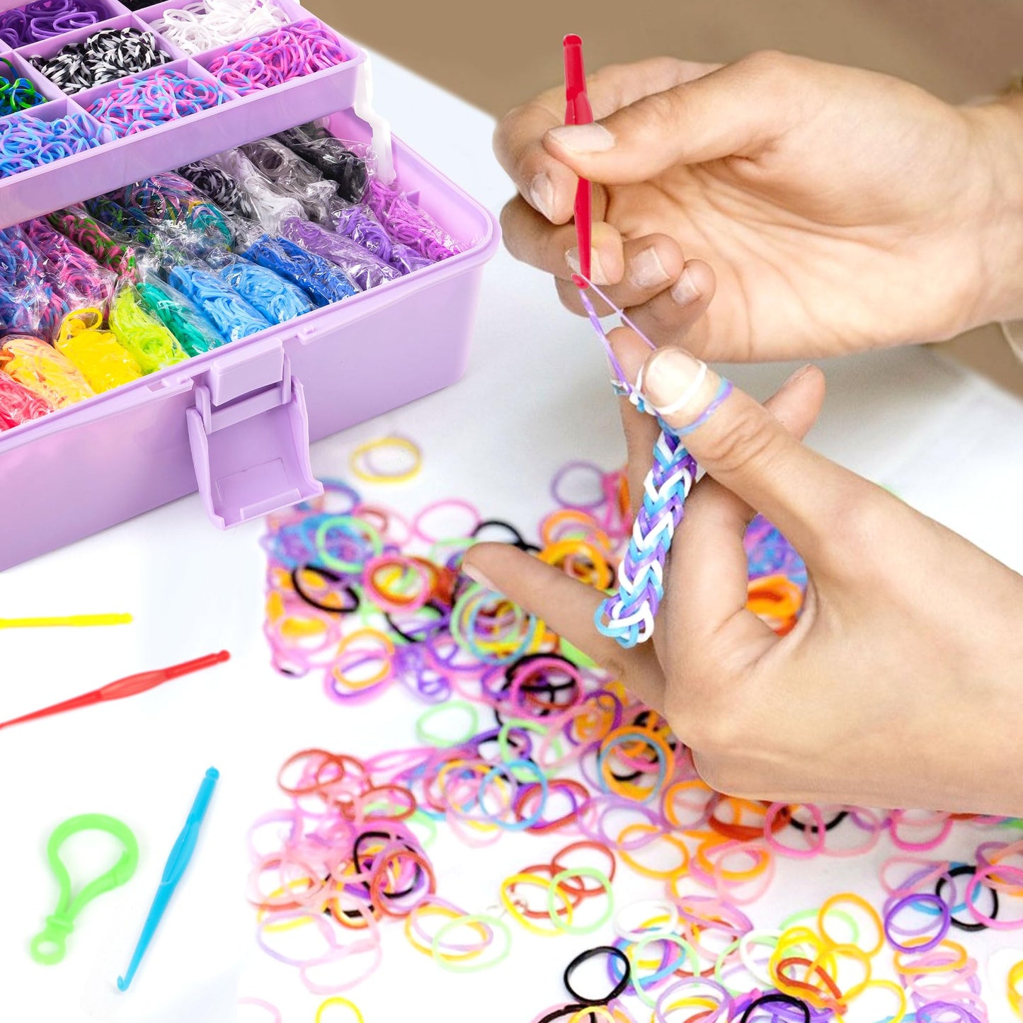 INSCRAFT 17500+ Rubber Loom Bands Kit – 28 Colors, 600 S-Clips, 352 Beads, 40 Pendants