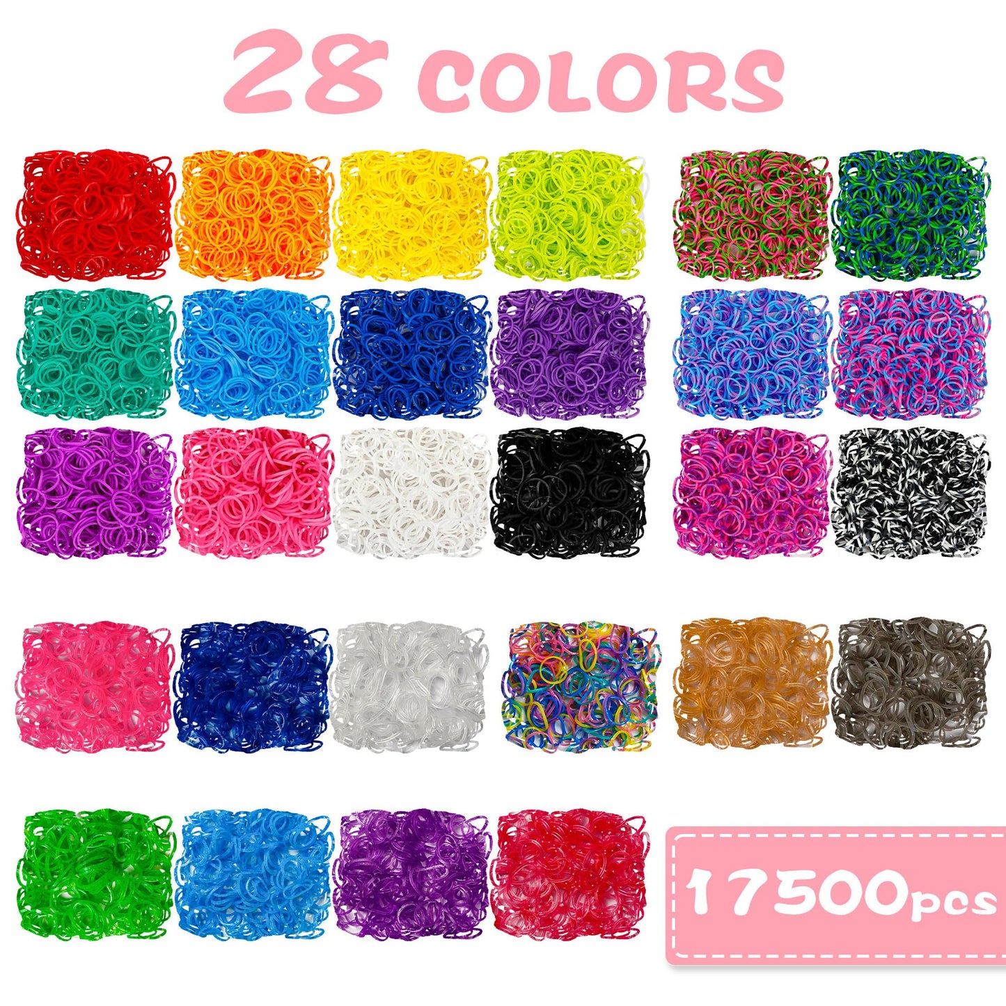 INSCRAFT 17500+ Rubber Loom Bands Kit – 28 Colors, 600 S-Clips, 352 Beads, 40 Pendants