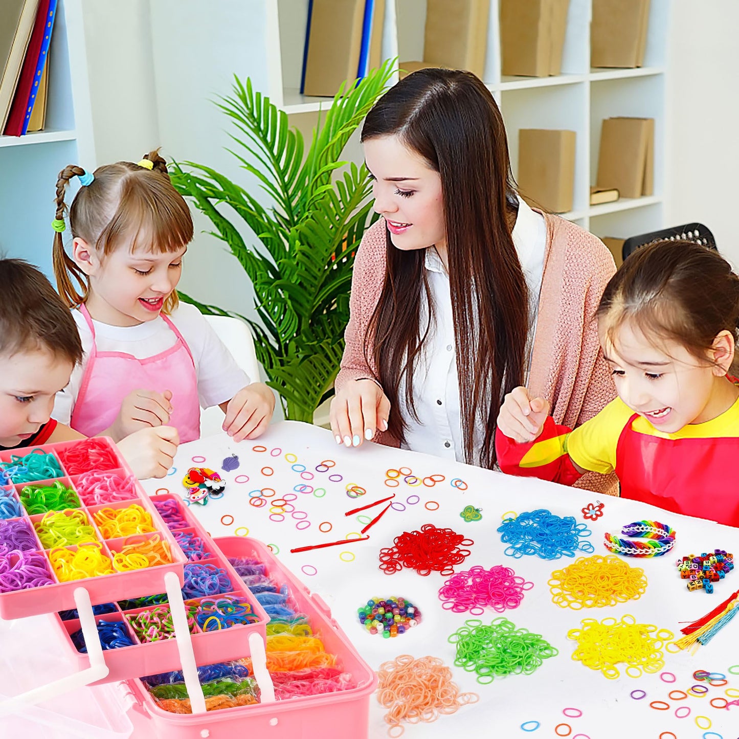 INSCRAFT 17500+ Rubber Loom Bands Kit – 28 Colors, 600 S-Clips, 352 Beads, 40 Pendants