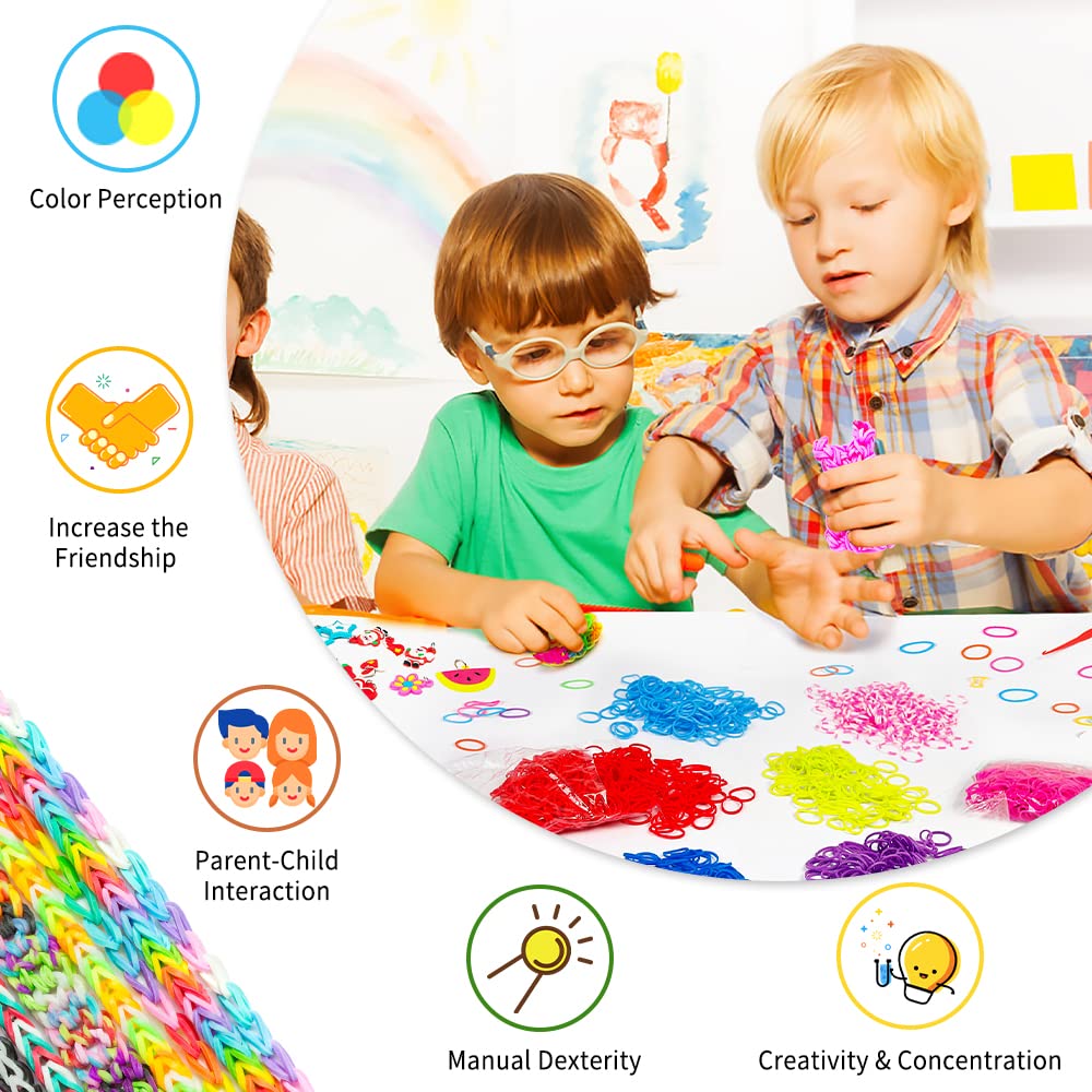 INSCRAFT 17500+ Rubber Loom Bands Kit – 28 Colors, 600 S-Clips, 352 Beads, 40 Pendants, 3-Layer Blue Container