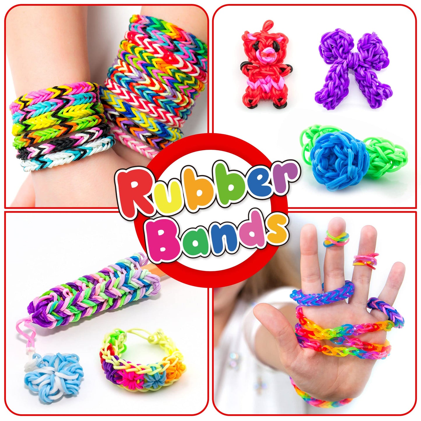 INSCRAFT 17500+ Rubber Loom Bands Kit – 28 Colors, 3-Layer Deep Blue Container, 600 S-Clips
