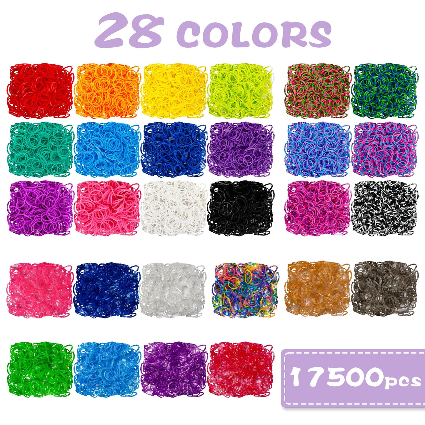 INSCRAFT 17500+ Rubber Loom Bands Kit – 28 Colors, 600 S-Clips, 352 Beads, 40 Pendants