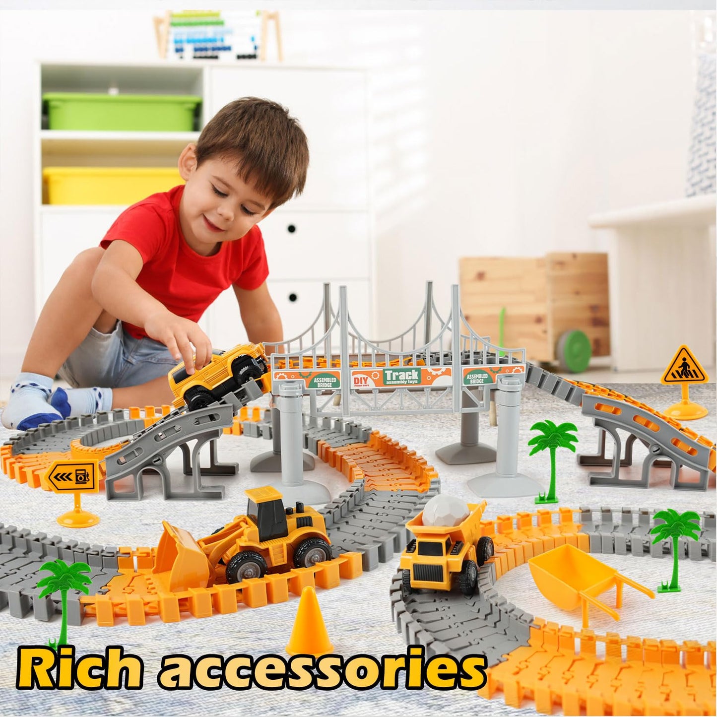 INSFUN Race Tracks Toy Set for Kids 3-5 — 220+ Pieces with Cars & Trucks