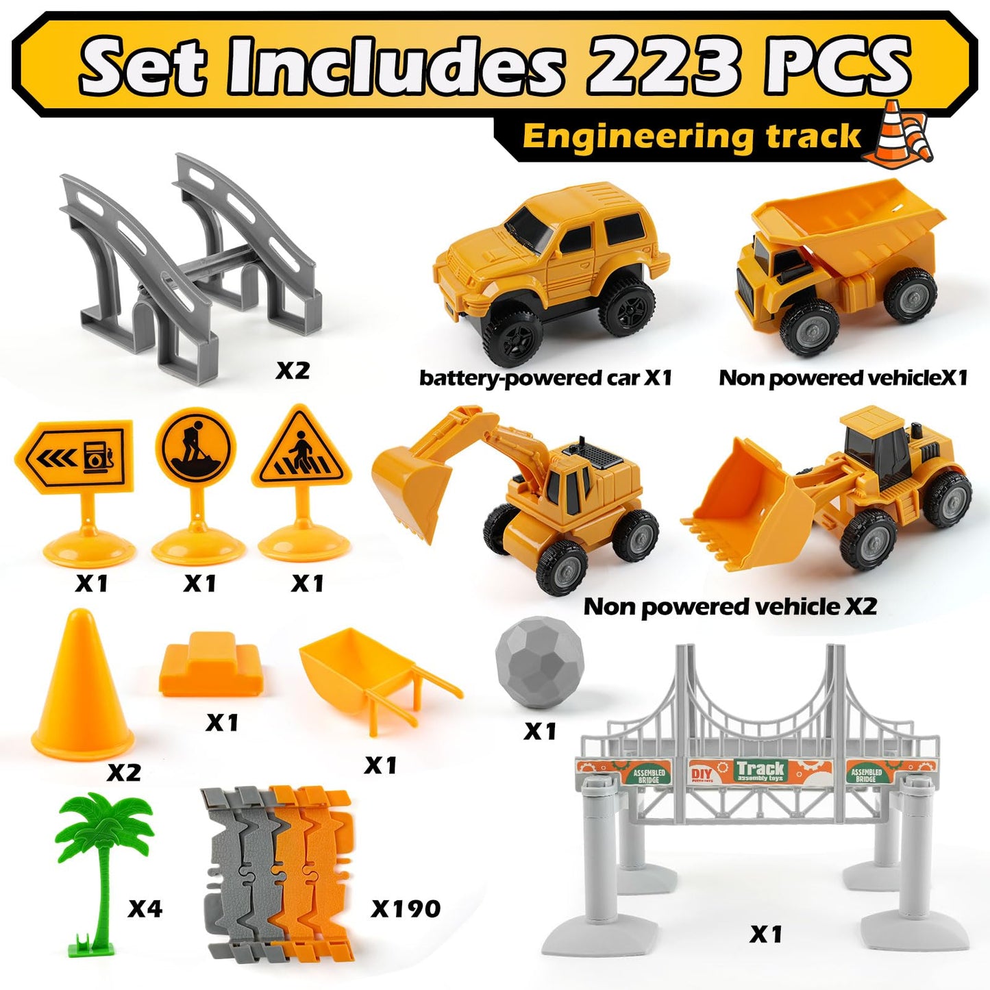INSFUN Race Tracks Toy Set for Kids 3-5 — 220+ Pieces with Cars & Trucks