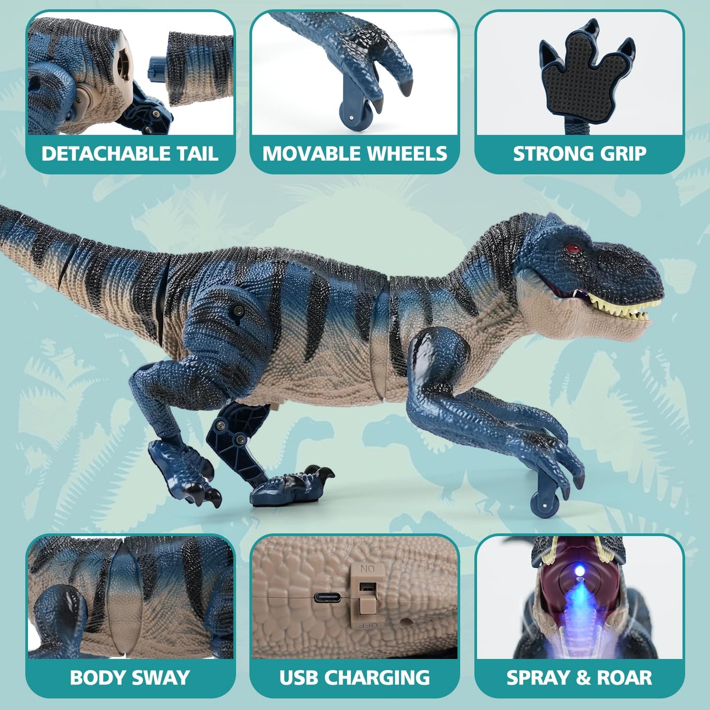 INSFUN 2.4GHz Remote Control Walking Dinosaur Toy – Interactive Dino with Roaring, Lights & Mist Spray