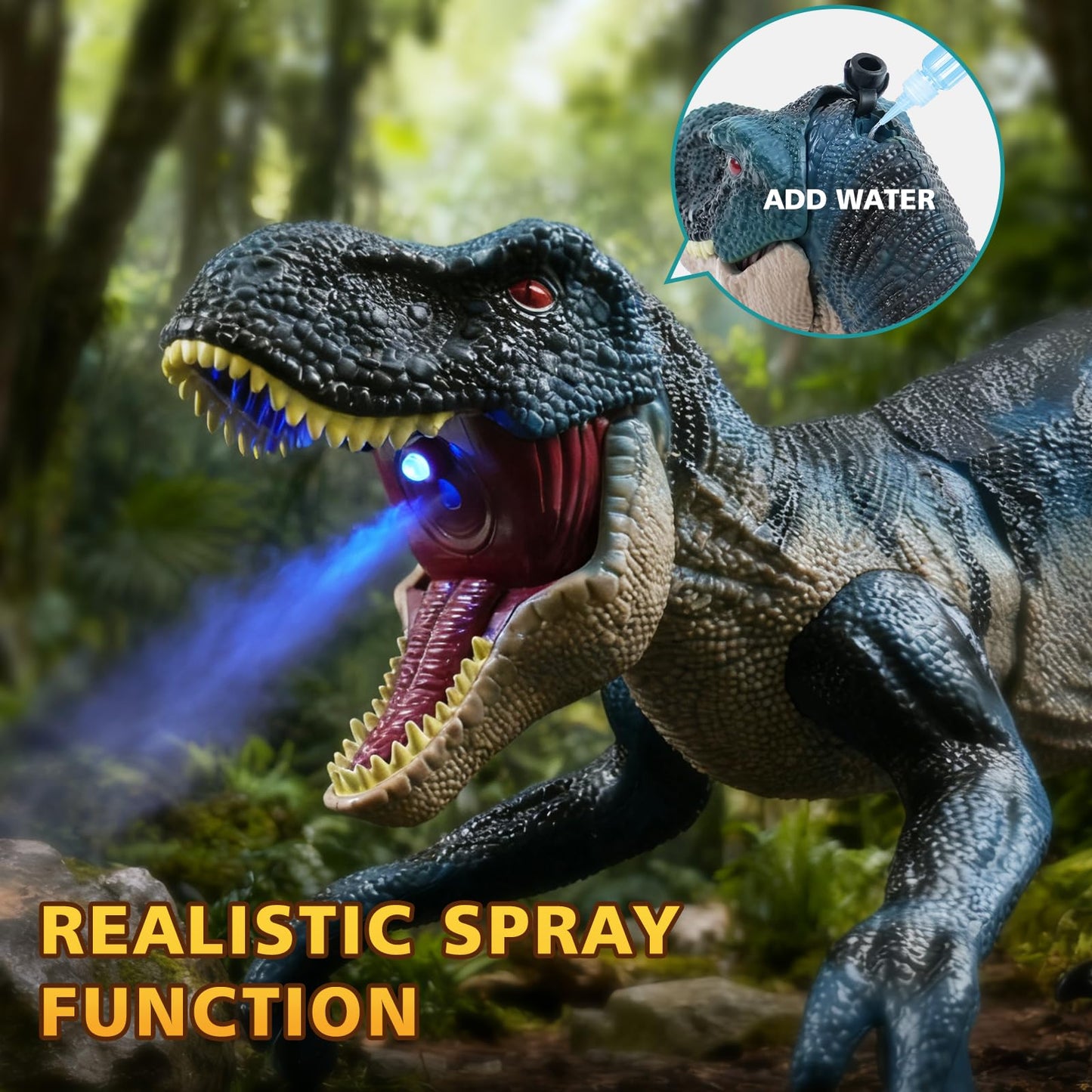 INSFUN 2.4GHz Remote Control Walking Dinosaur Toy – Interactive Dino with Roaring, Lights & Mist Spray