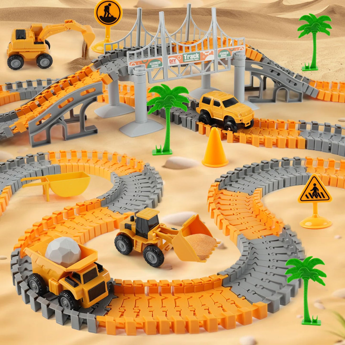 INSFUN Race Tracks Toy Set for Kids 3-5 — 220+ Pieces with Cars & Trucks