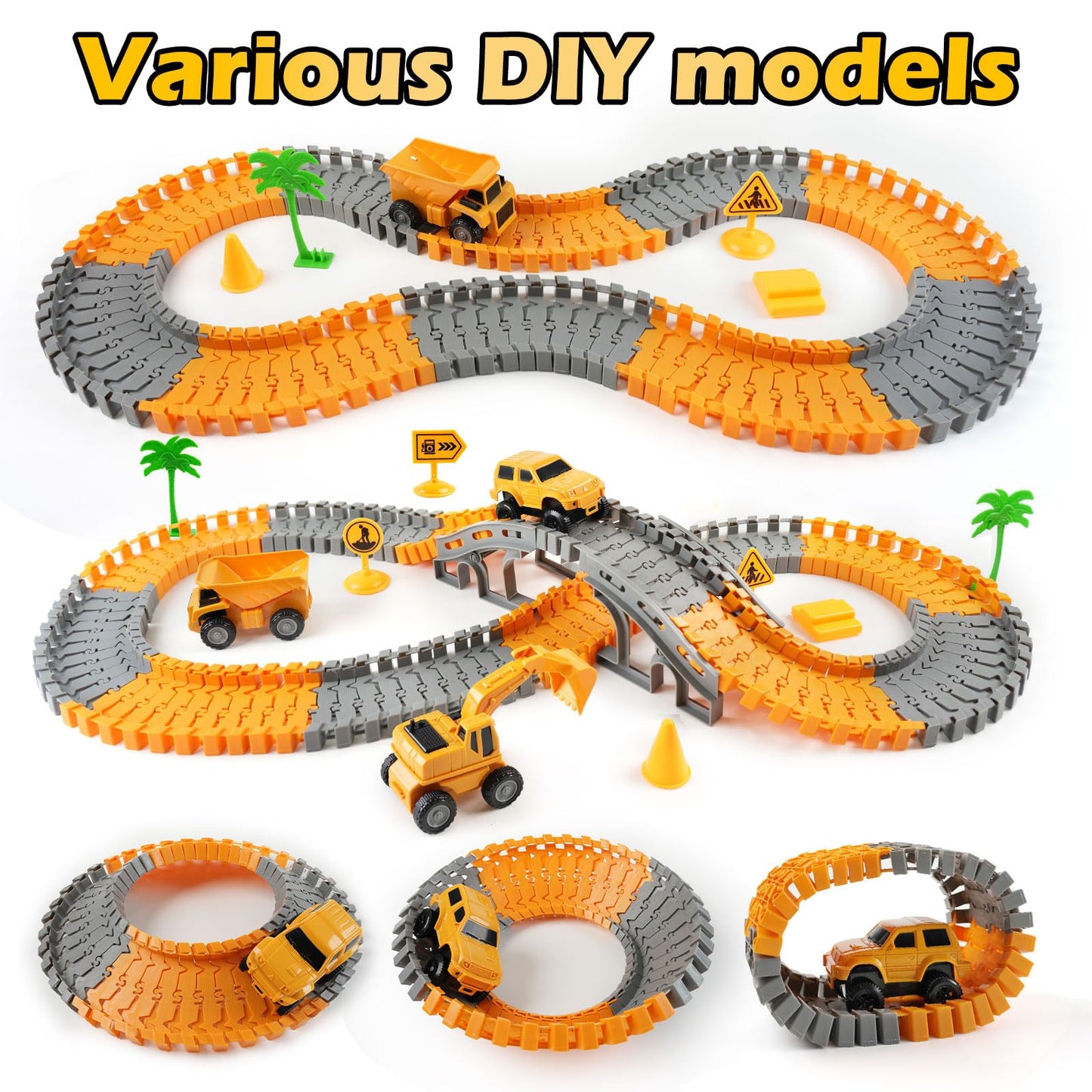 INSFUN Race Tracks Toy Set for Kids 3-5 — 220+ Pieces with Cars & Trucks
