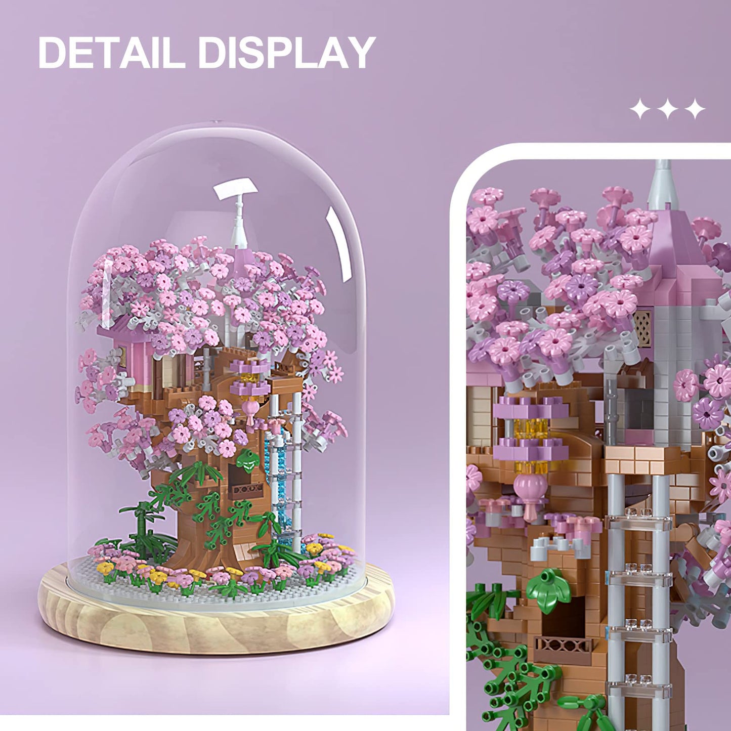 Insgen Cherry Blossom Bonsai Tree Building Set – 1382 Pcs with Lights, Dust Cover & Wooden Base