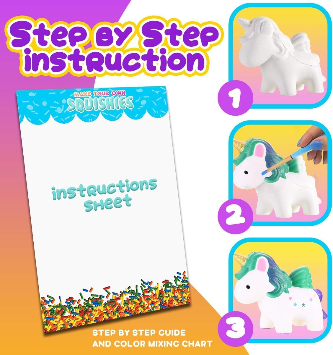 Insnug Sensory Dessert Squishies – Jumbo DIY Squishies for Kids 4-10 (Unicorn, Ice Cream, Donut) + Painting Kit