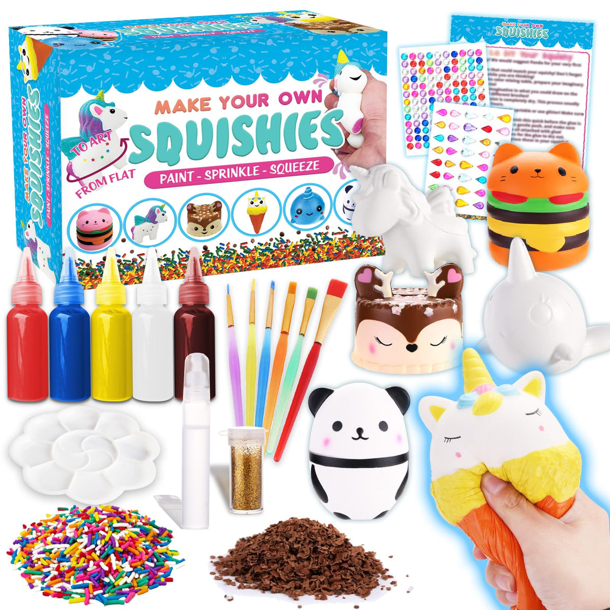Insnug Sensory Dessert Squishies – Jumbo DIY Squishies for Kids 4-10 (Unicorn, Ice Cream, Donut) + Painting Kit