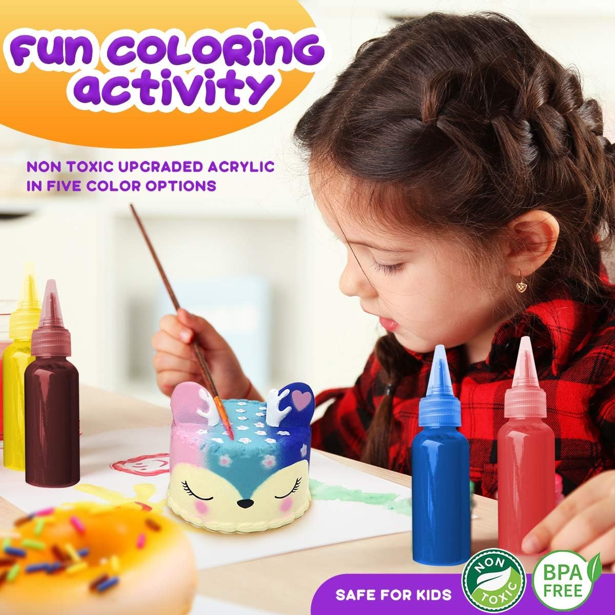 Insnug Sensory Dessert Squishies – Jumbo DIY Squishies for Kids 4-10 (Unicorn, Ice Cream, Donut) + Painting Kit