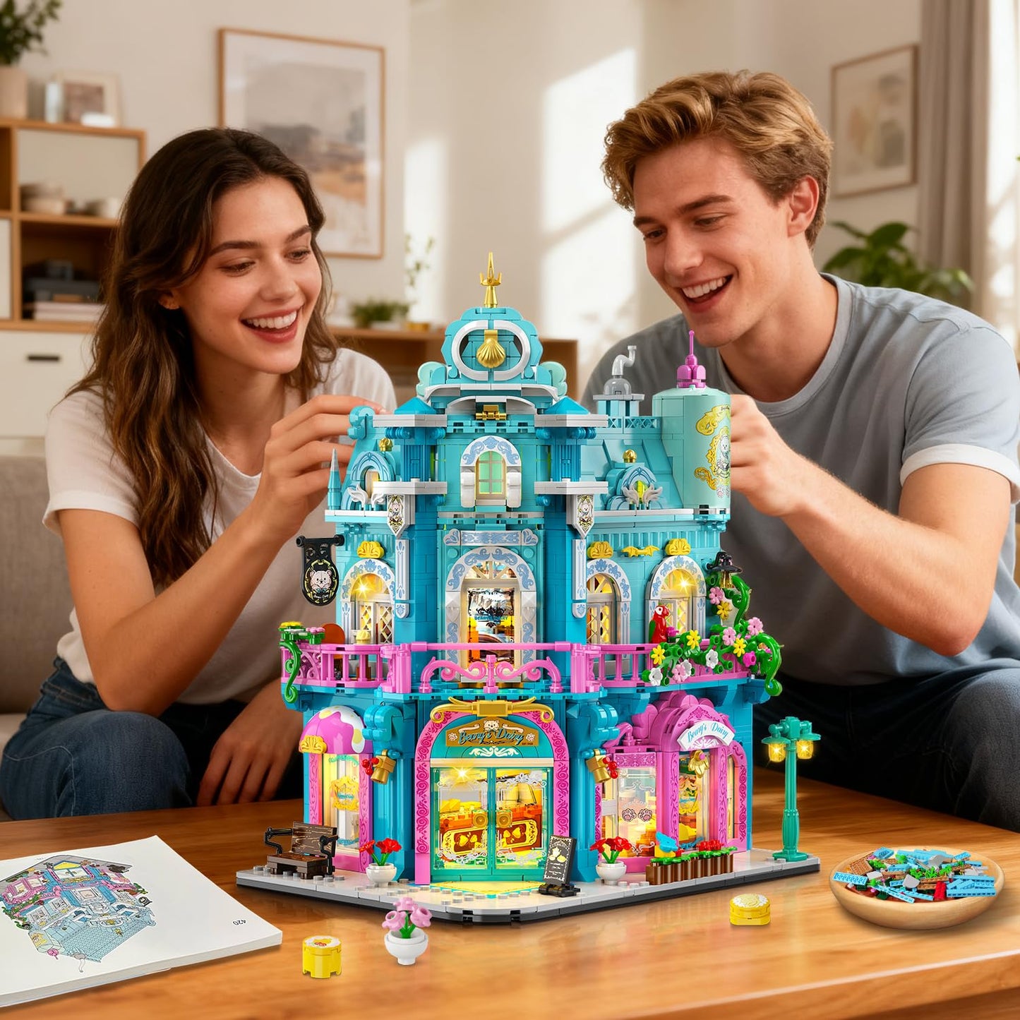 INSOON Castle Dairy Bakery Store Building Set with Light – 1,689 PCS City Dairy House Model Kit