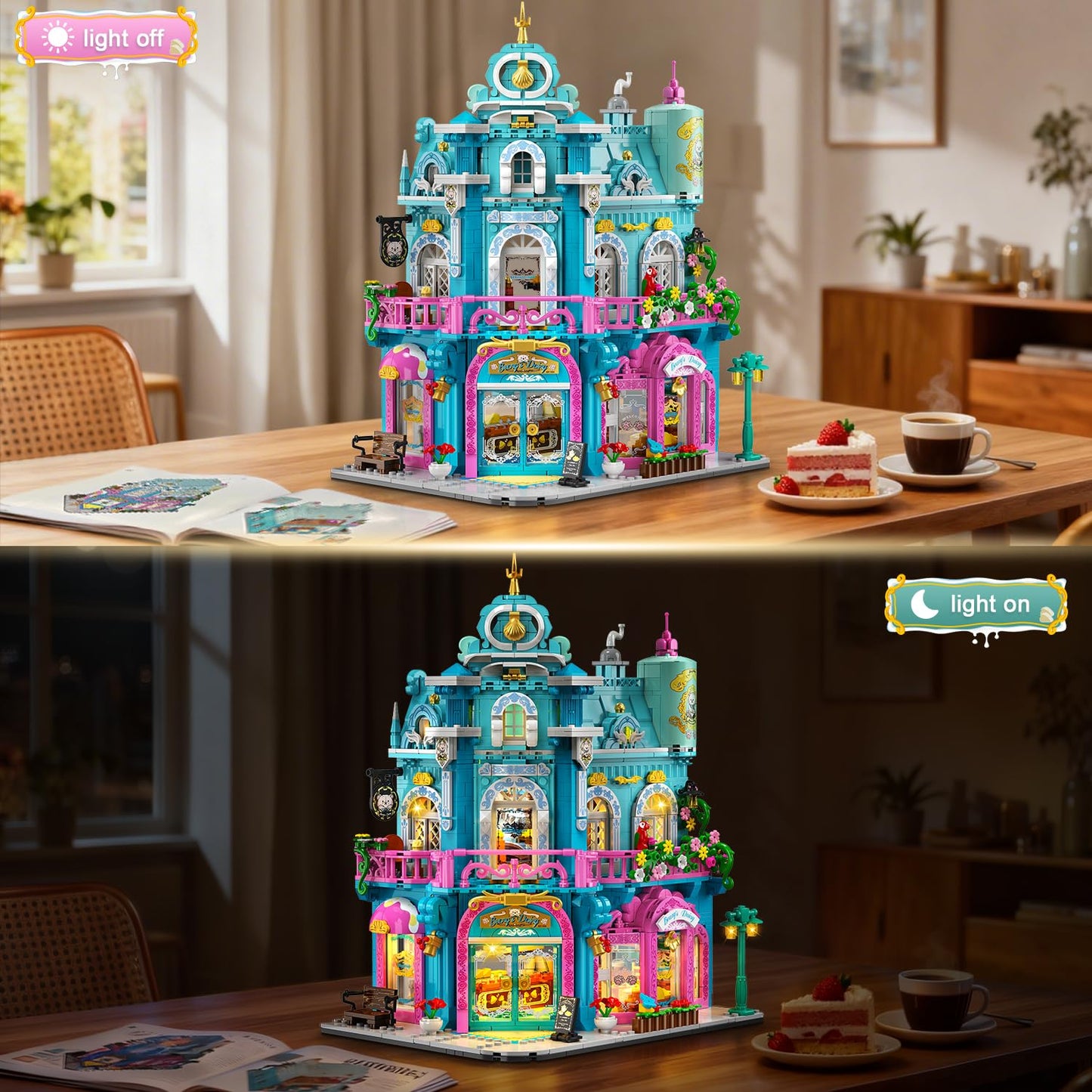 INSOON Castle Dairy Bakery Store Building Set with Light – 1,689 PCS City Dairy House Model Kit