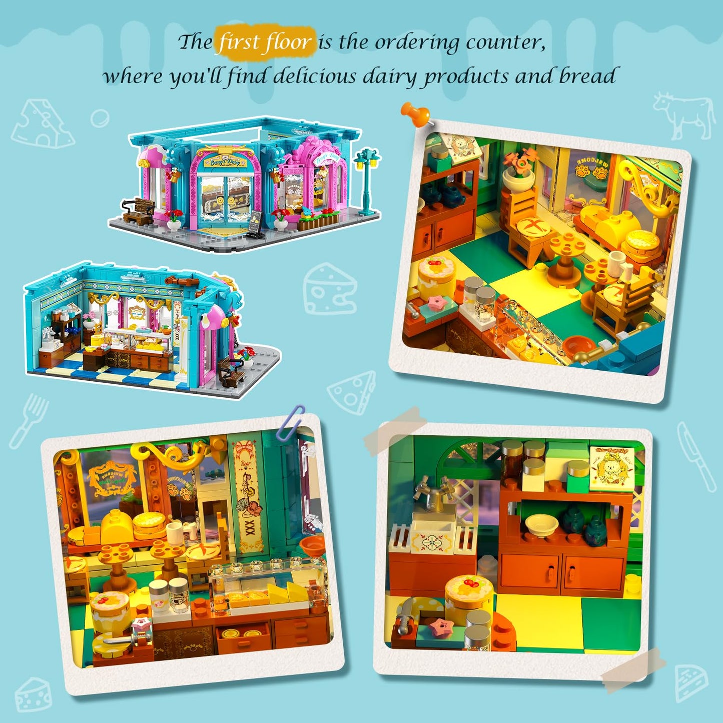INSOON Castle Dairy Bakery Store Building Set with Light – 1,689 PCS City Dairy House Model Kit