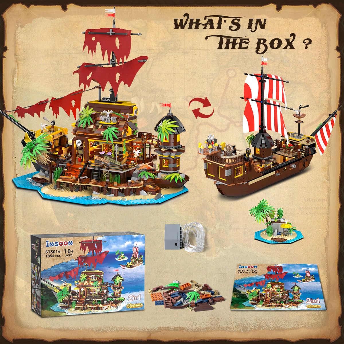 INSOON Pirate Shipwreck House 2-in-1 Building Set with LED Light (1854 pcs)