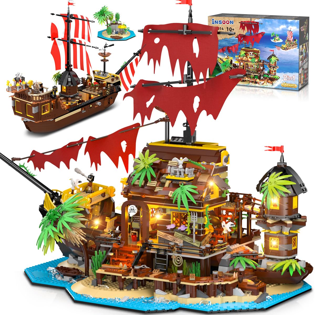 INSOON Pirate Shipwreck House 2-in-1 Building Set with LED Light (1854 pcs)