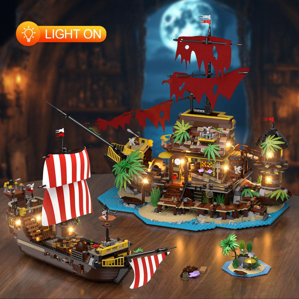 INSOON Pirate Shipwreck House 2-in-1 Building Set with LED Light (1854 pcs)