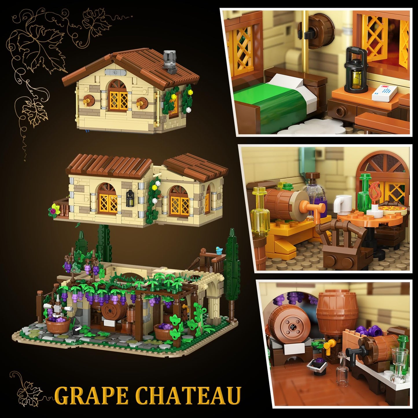 INSOON Winery Chateau House Building Kit with Lights – 1826 Pieces