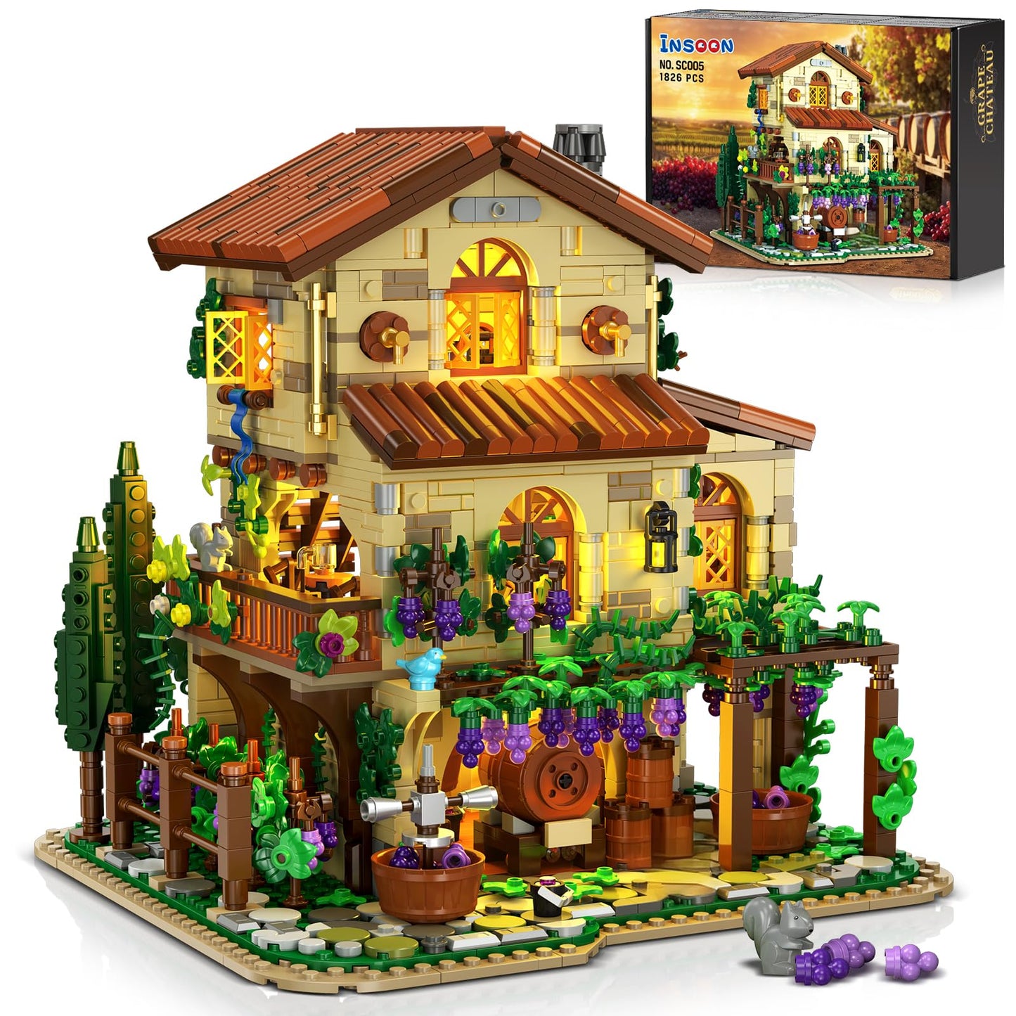 INSOON Winery Chateau House Building Kit with Lights – 1826 Pieces