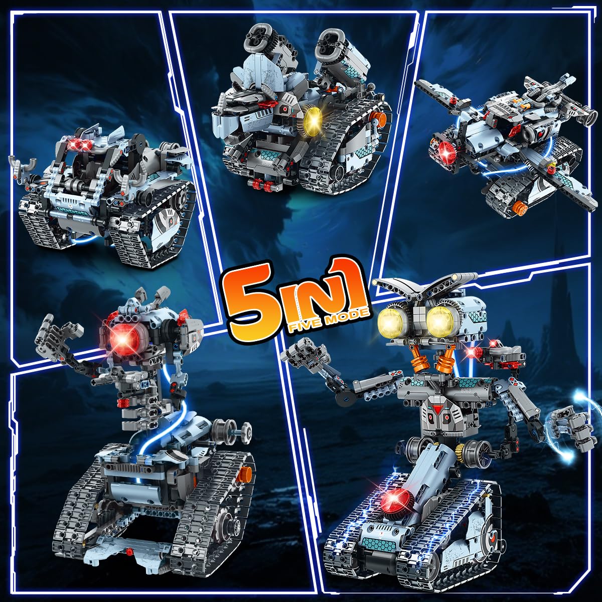 INSOON 5-in-1 Robot Building Toy with Lights – App & Remote, 795 PCS