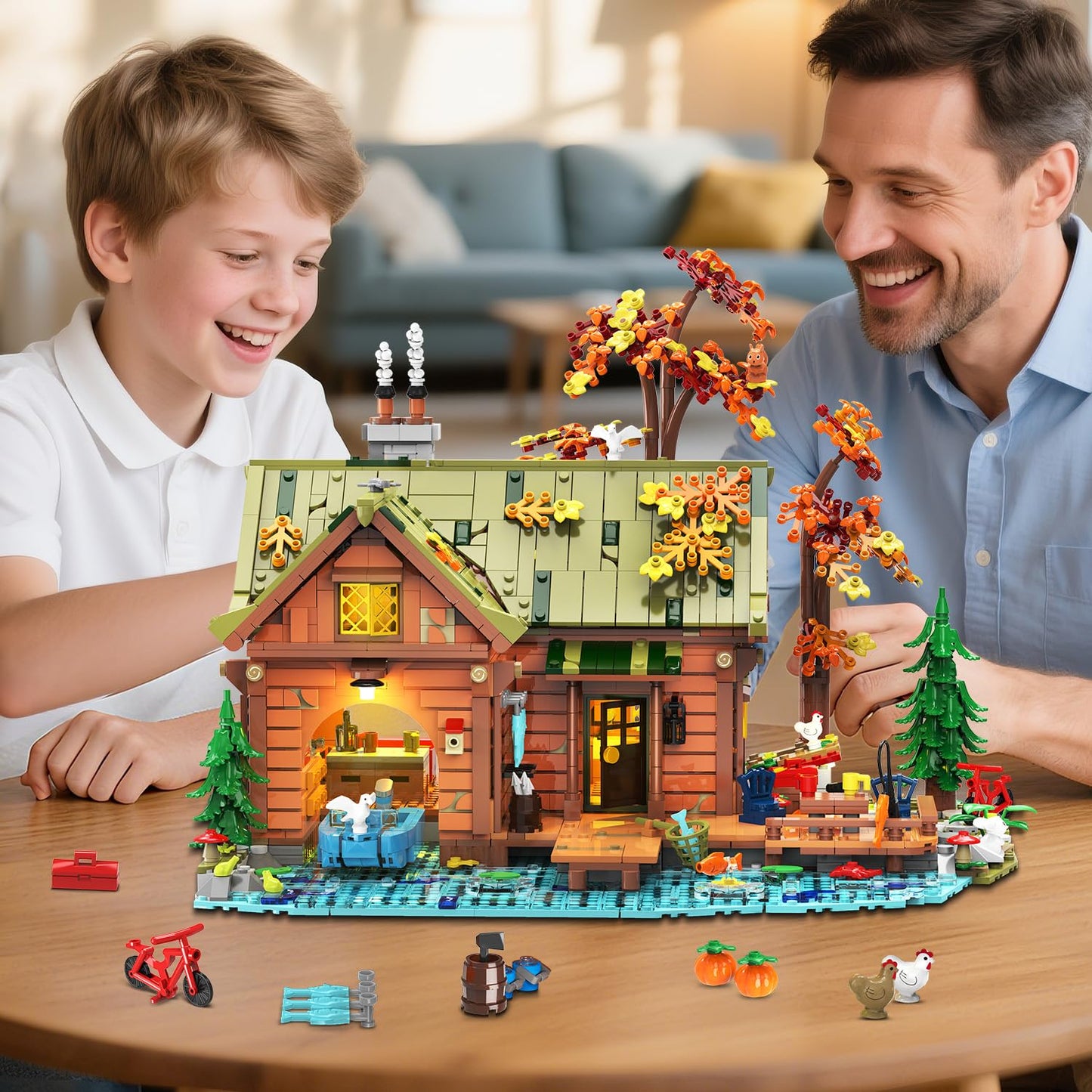 INSOON Overwater Cabin Mini Building Set with Light – 2,423 Pieces, Forest Lake House