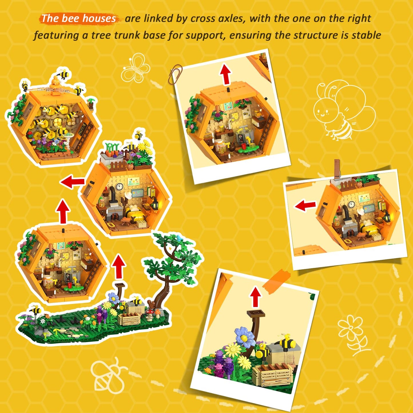 INSOON Farm Bee House Building Set with Lights – 1704-Piece Beehive Model