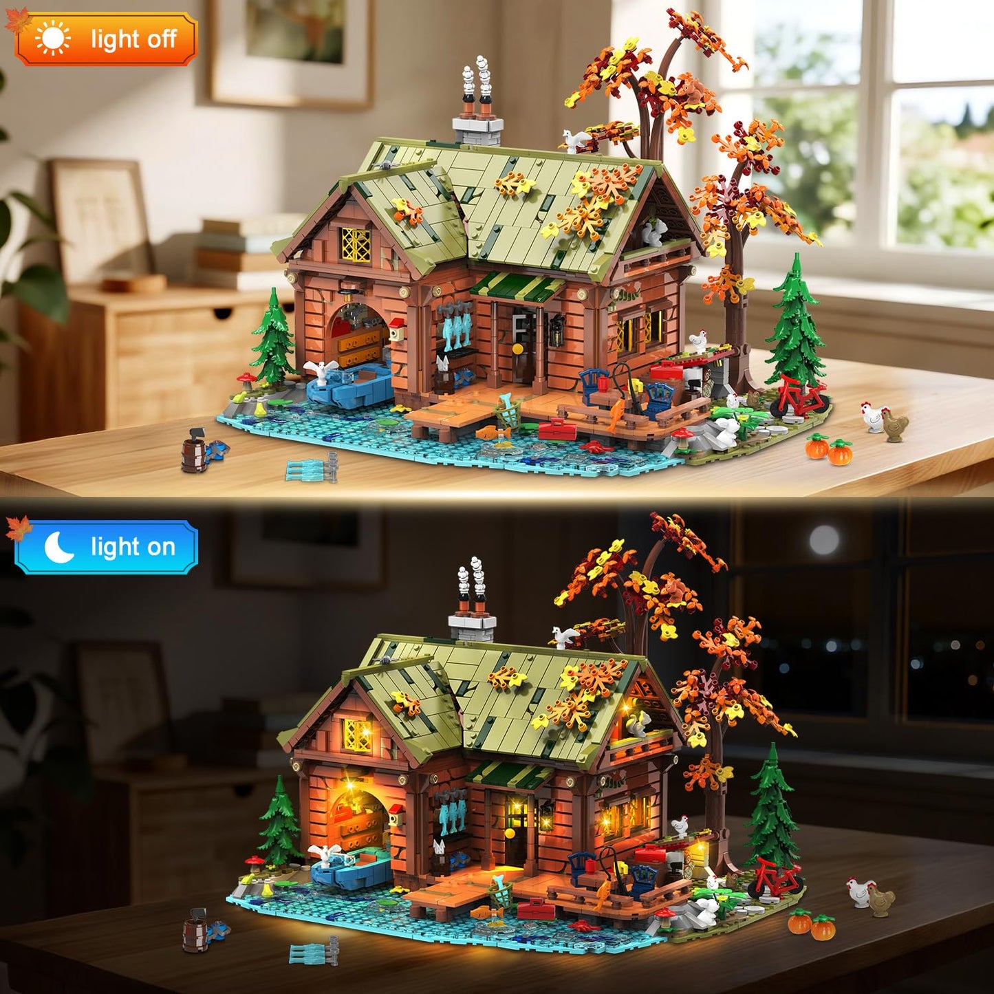 INSOON Overwater Cabin Mini Building Set with Light – 2,423 Pieces, Forest Lake House