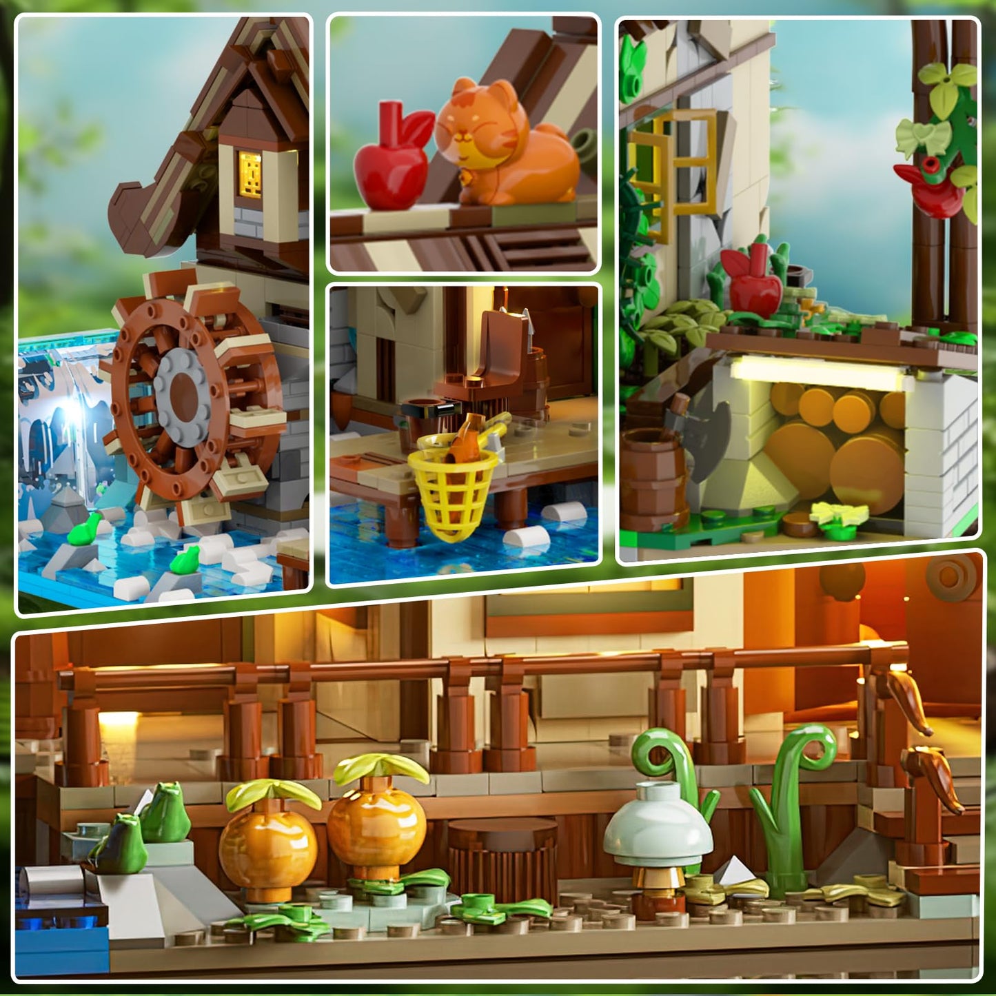 INSOON Wood Cabin Building Set with Light — 2570 PCS Forest House Kit with Waterwheel Pond