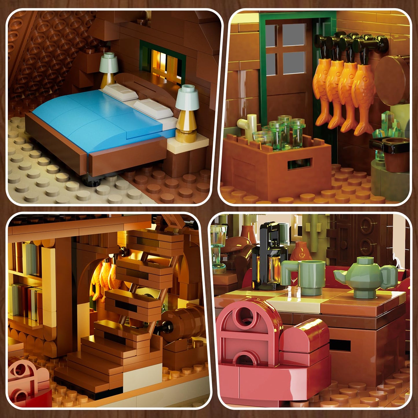 INSOON Wood Cabin Building Set with Light — 2570 PCS Forest House Kit with Waterwheel Pond