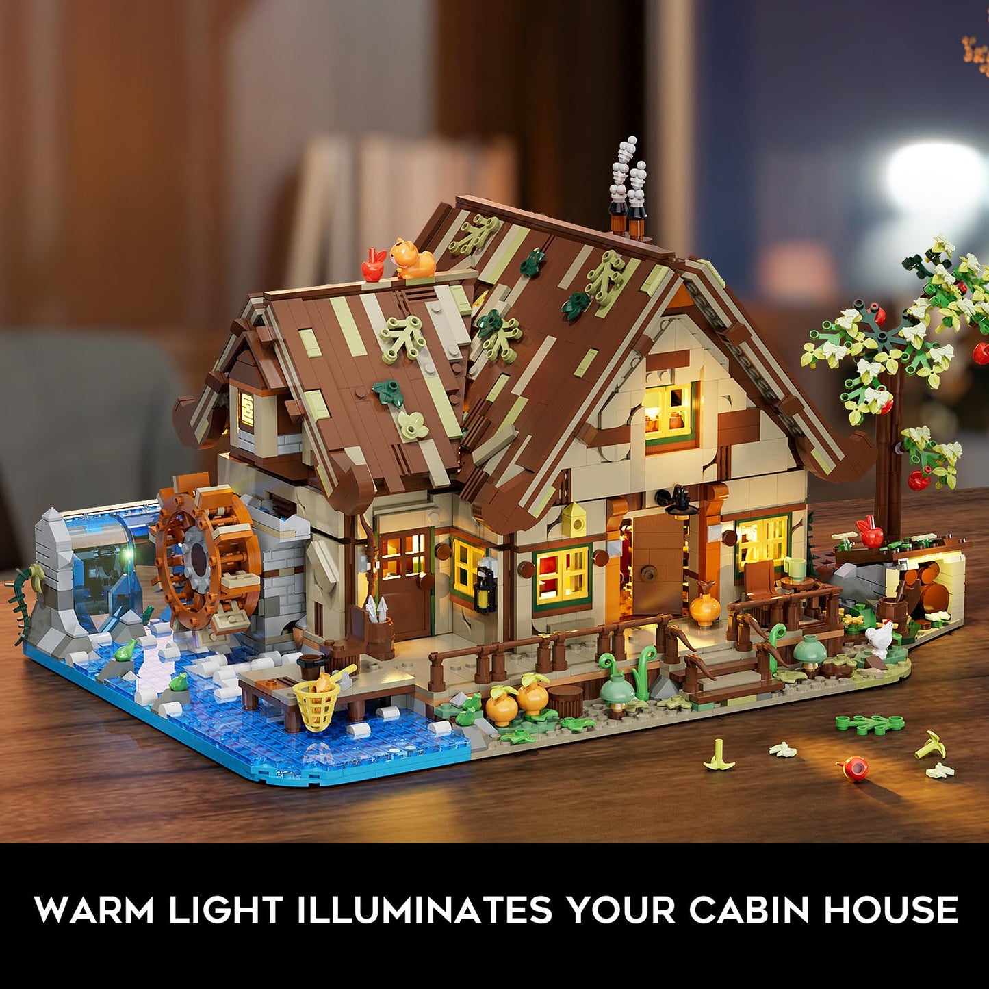 INSOON Wood Cabin Building Set with Light — 2570 PCS Forest House Kit with Waterwheel Pond