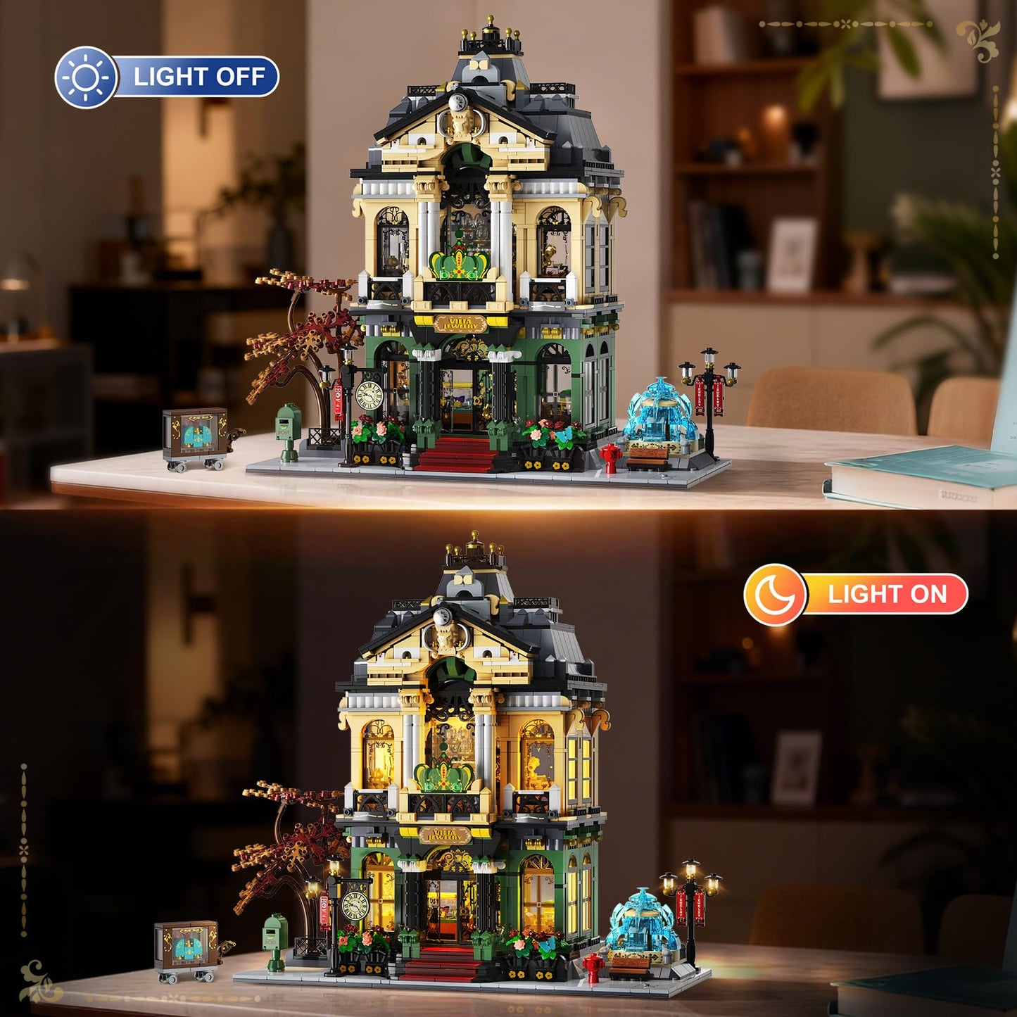 INSOON City Jewelry Store Building Set with Lights & Cart Fountain — 1,933-Piece Modular Street House